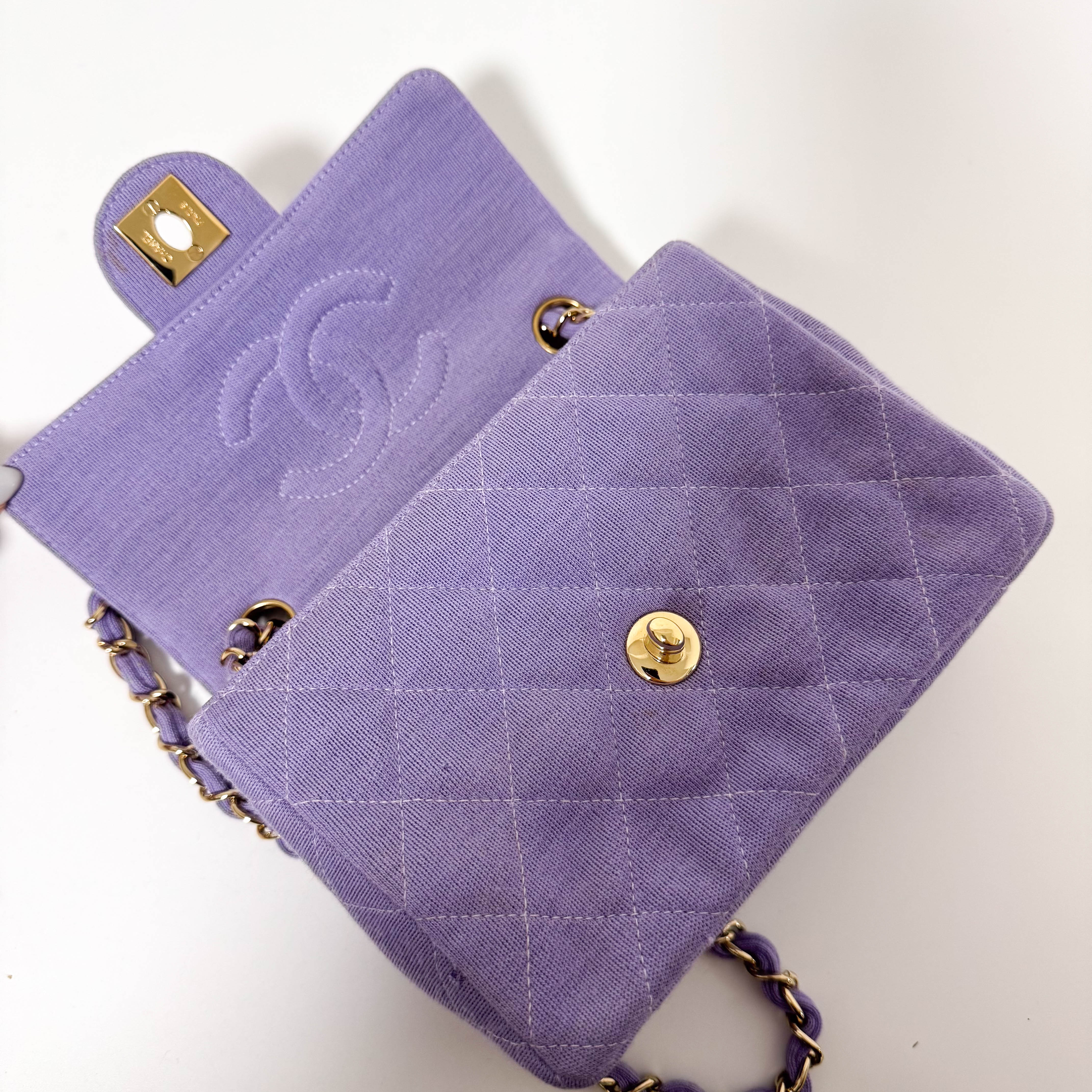 TImeless Classic Mini Single Flap Puple Cotton Shoulder Bag