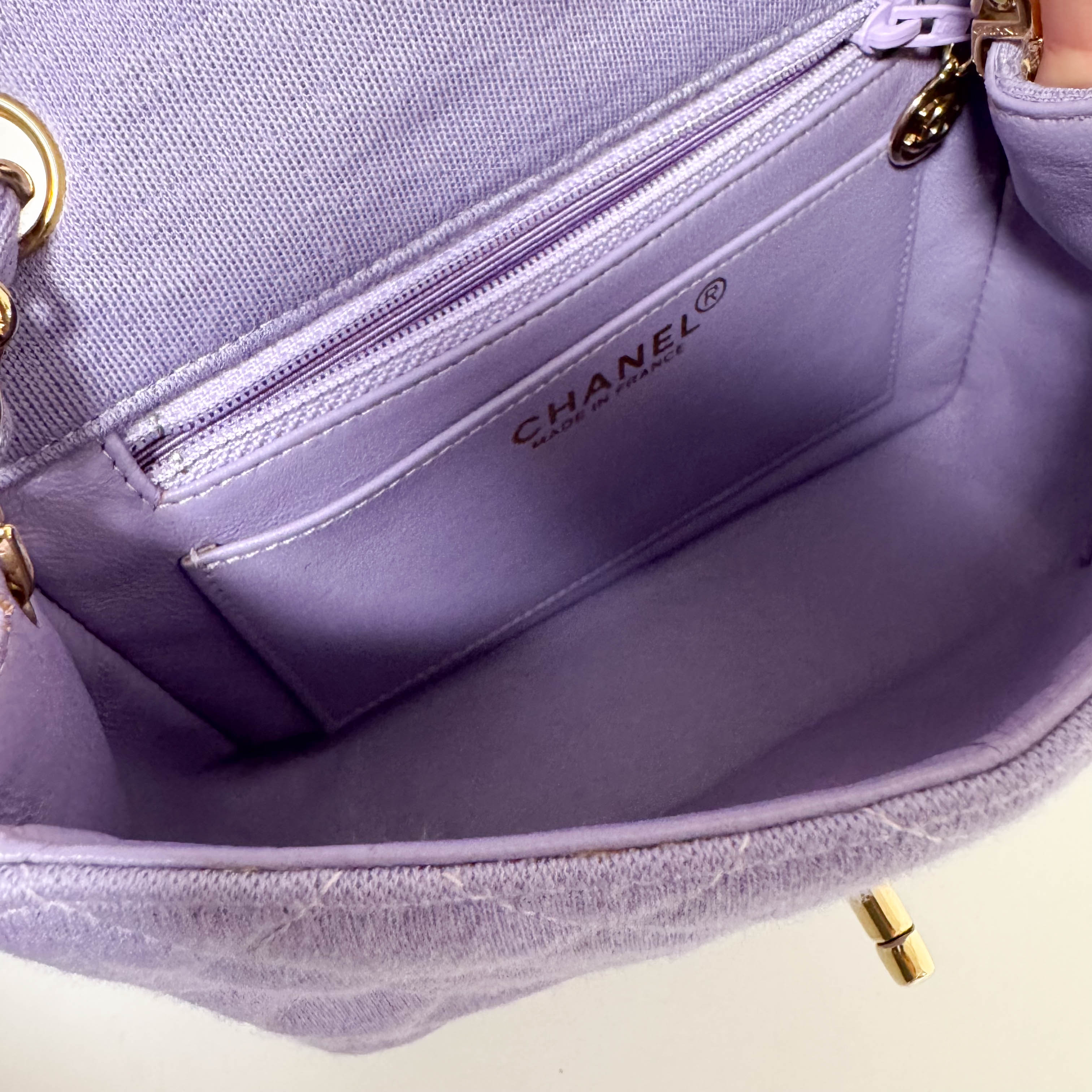 TImeless Classic Mini Single Flap Puple Cotton Shoulder Bag