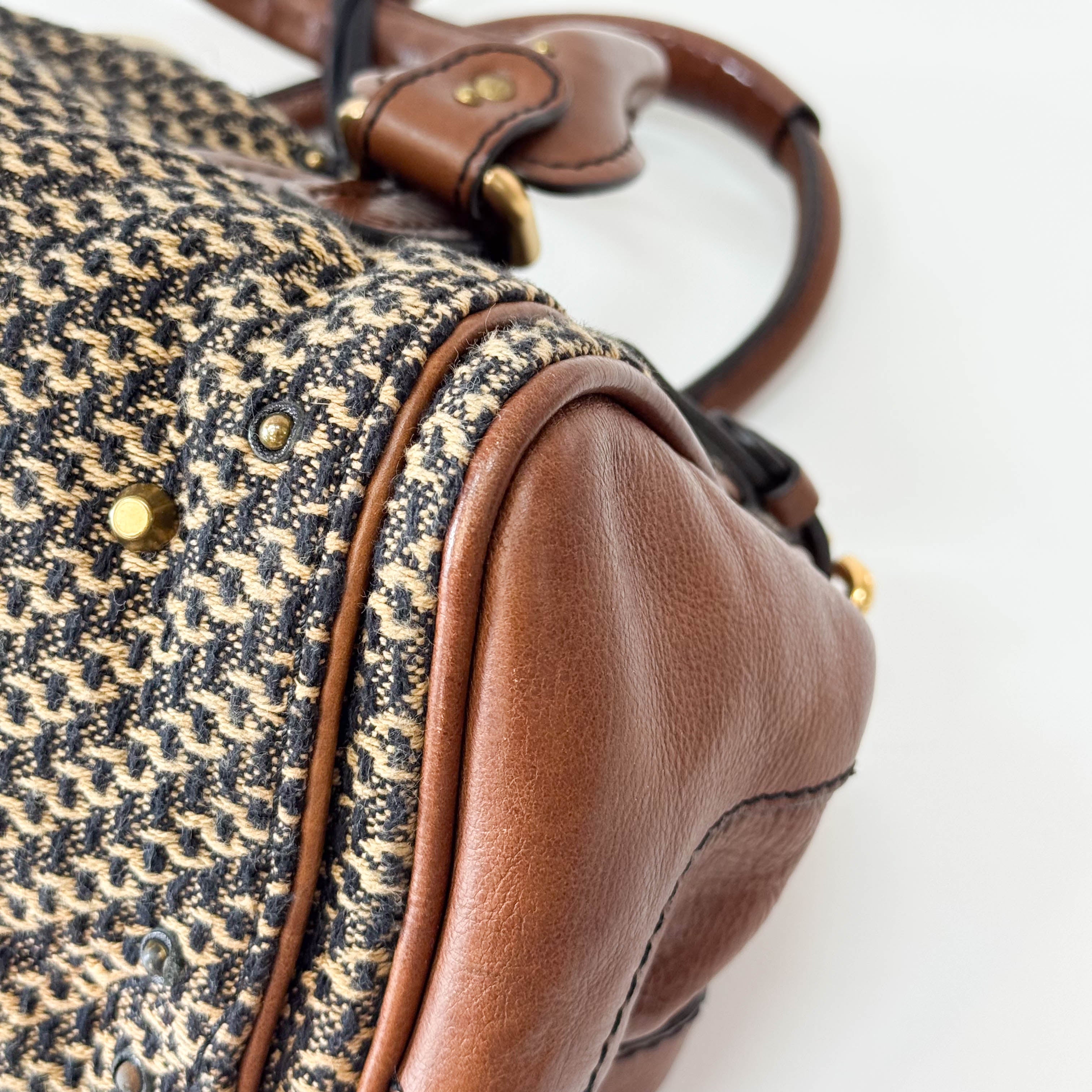 Paddington Brown Gold Leather Tweed Handbag