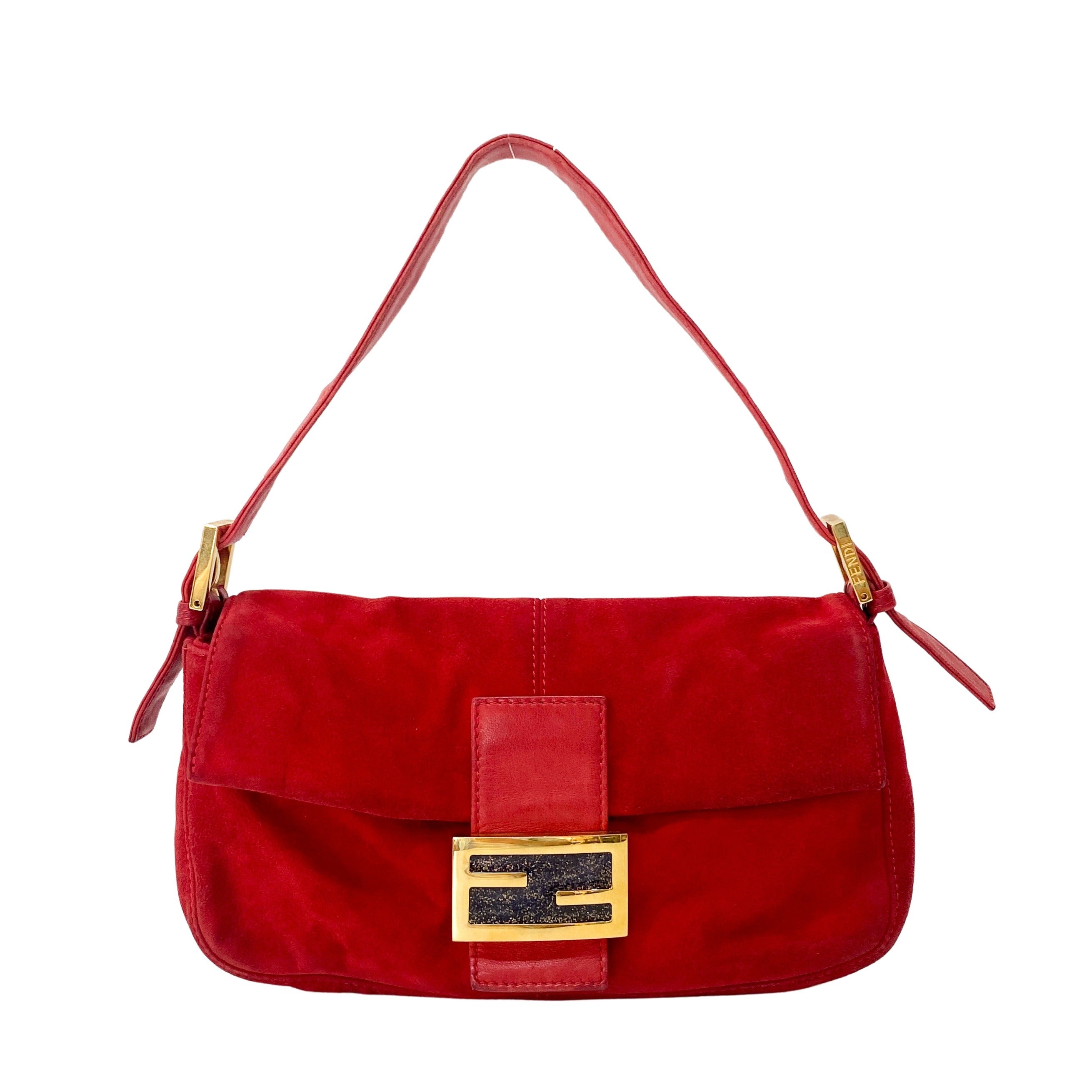 Baguette Red Suede Shoulder Bag