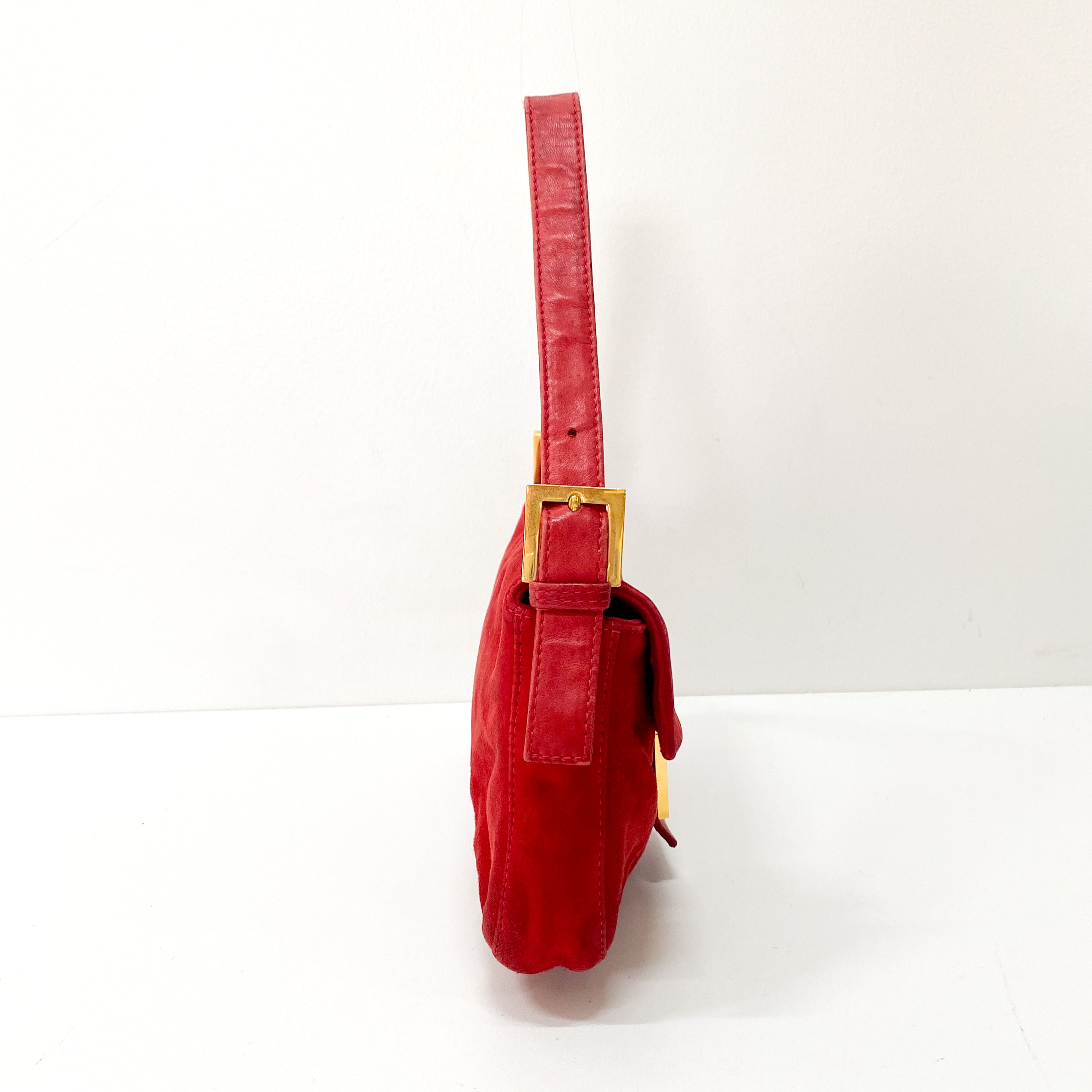 Baguette Red Suede Shoulder Bag