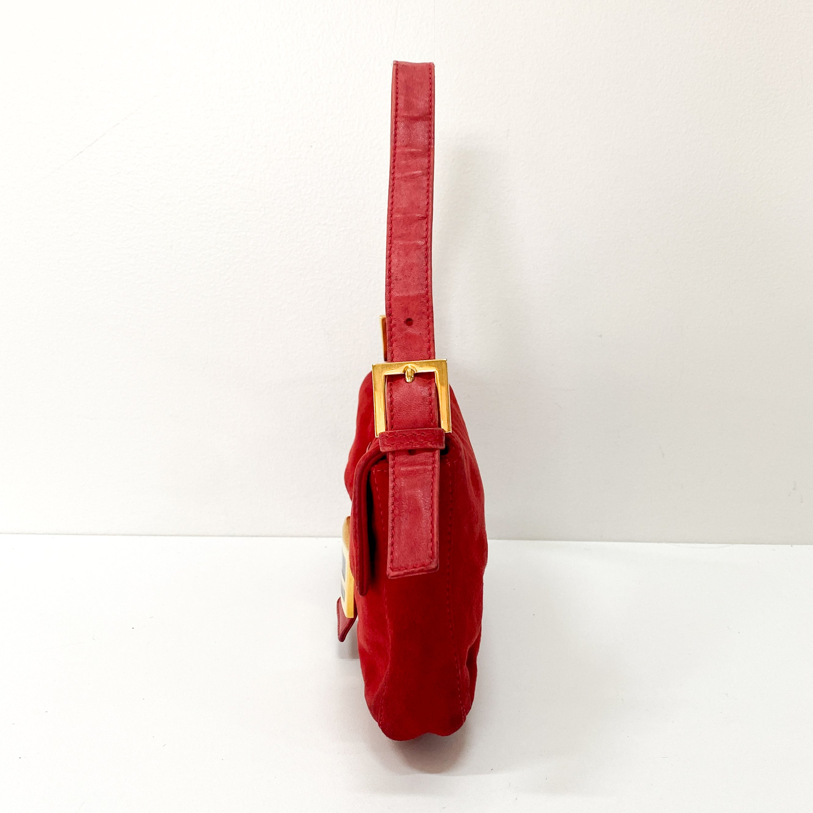 Baguette Red Suede Shoulder Bag