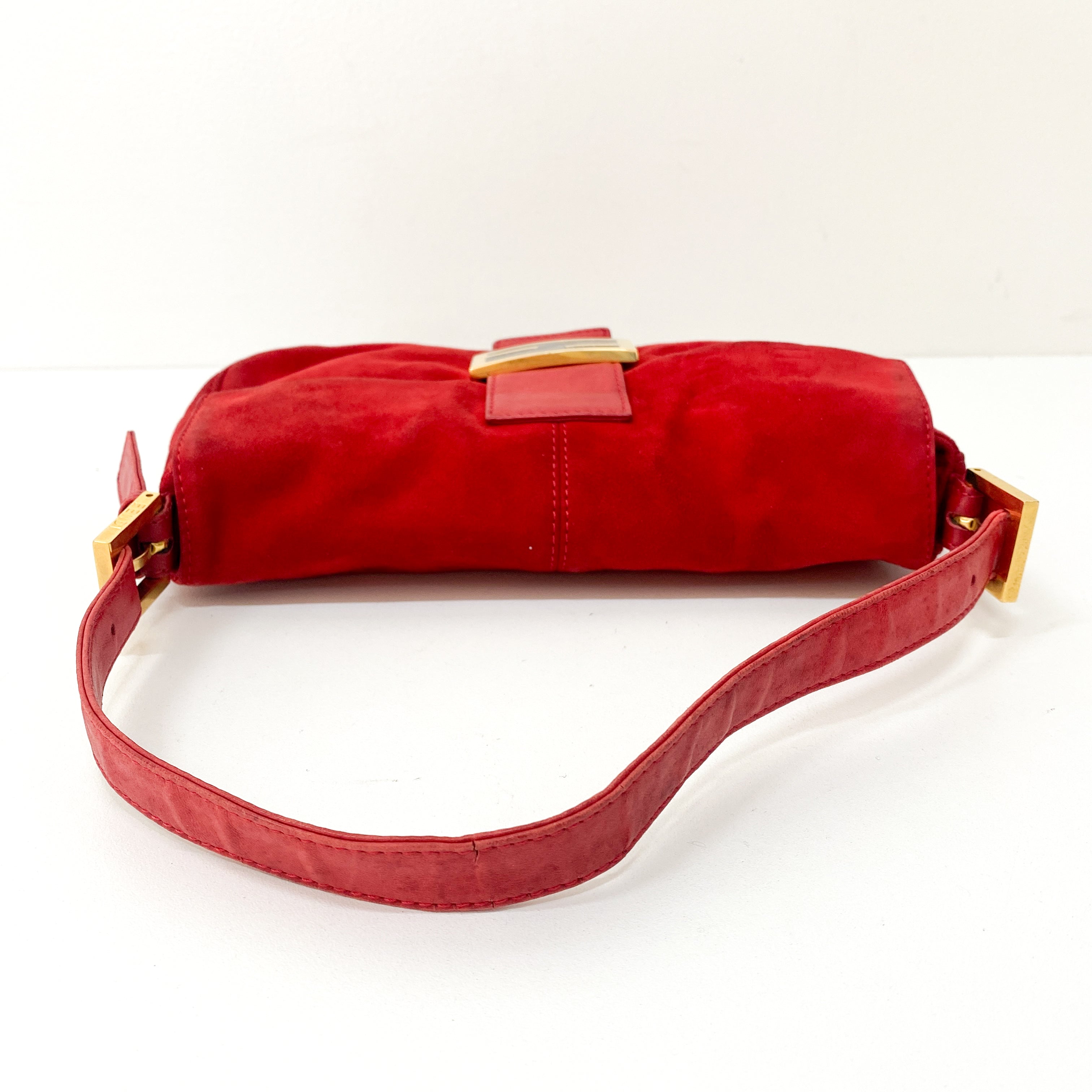 Baguette Red Suede Shoulder Bag