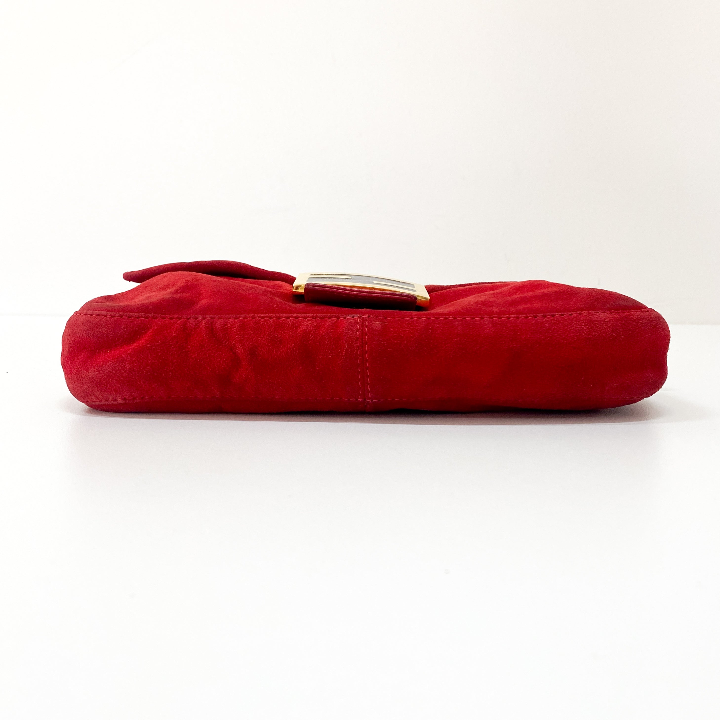 Baguette Red Suede Shoulder Bag