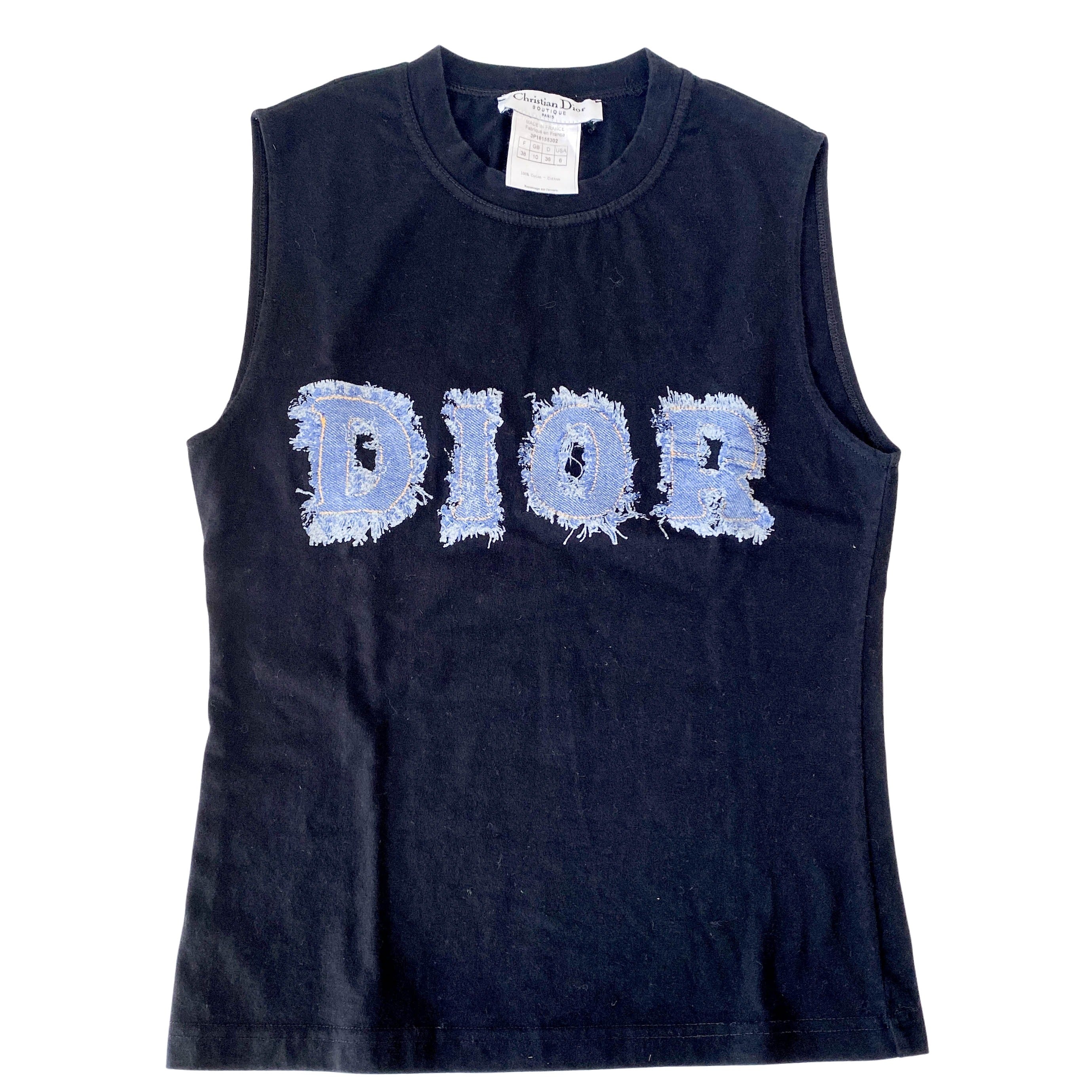 Tank Top Black Cotton Denim Dior Pattern