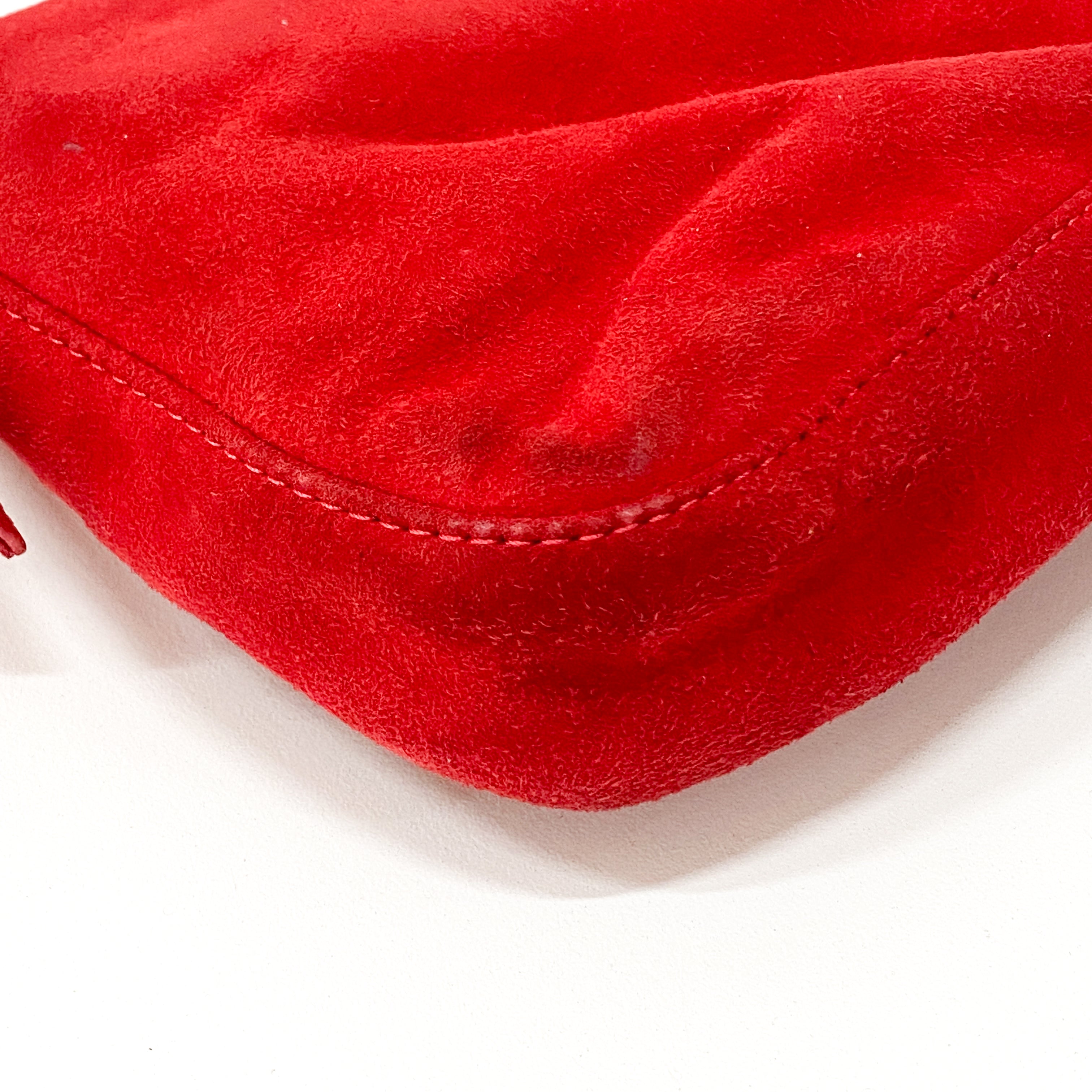 Baguette Red Suede Shoulder Bag