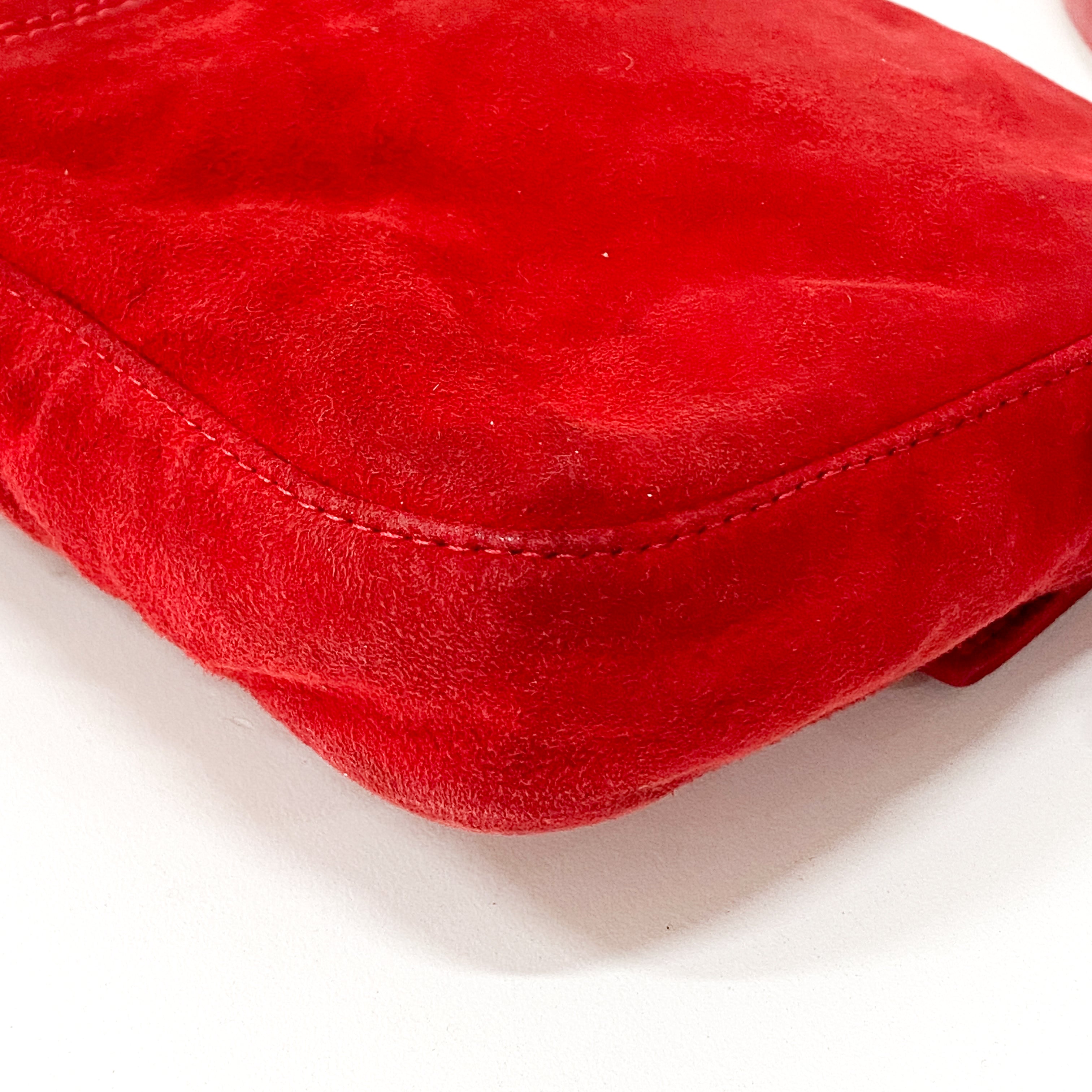 Baguette Red Suede Shoulder Bag
