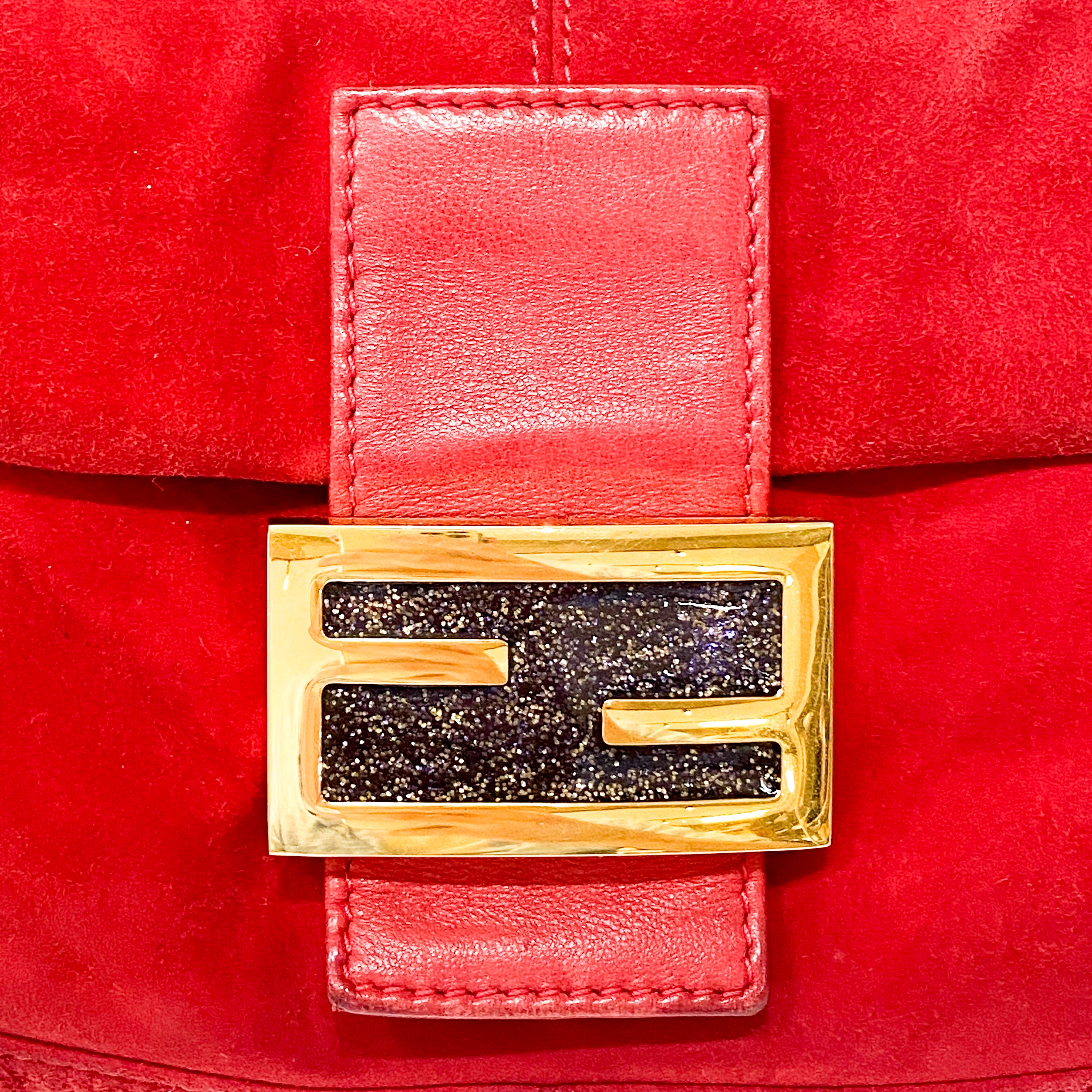Baguette Red Suede Shoulder Bag