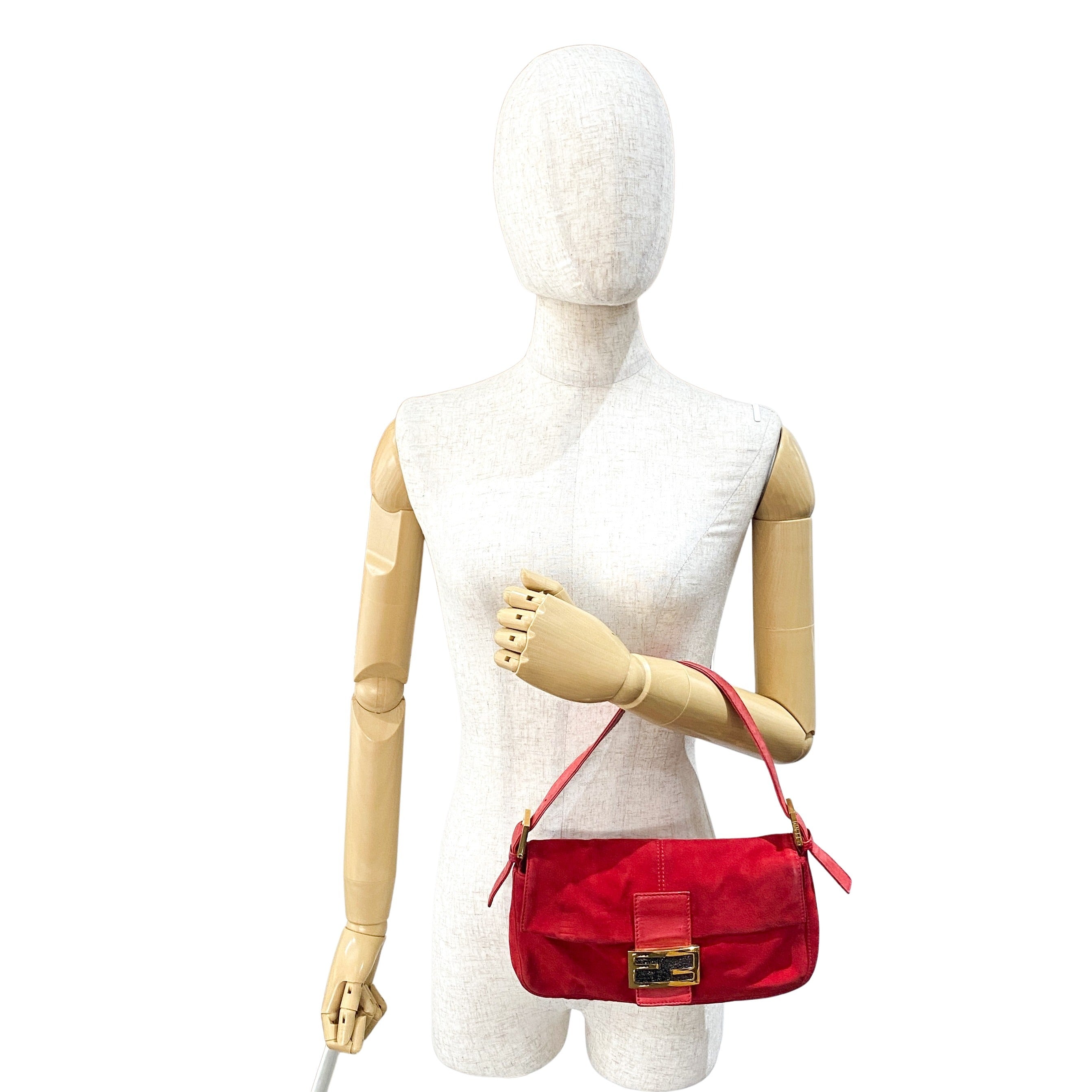 Baguette Red Suede Shoulder Bag