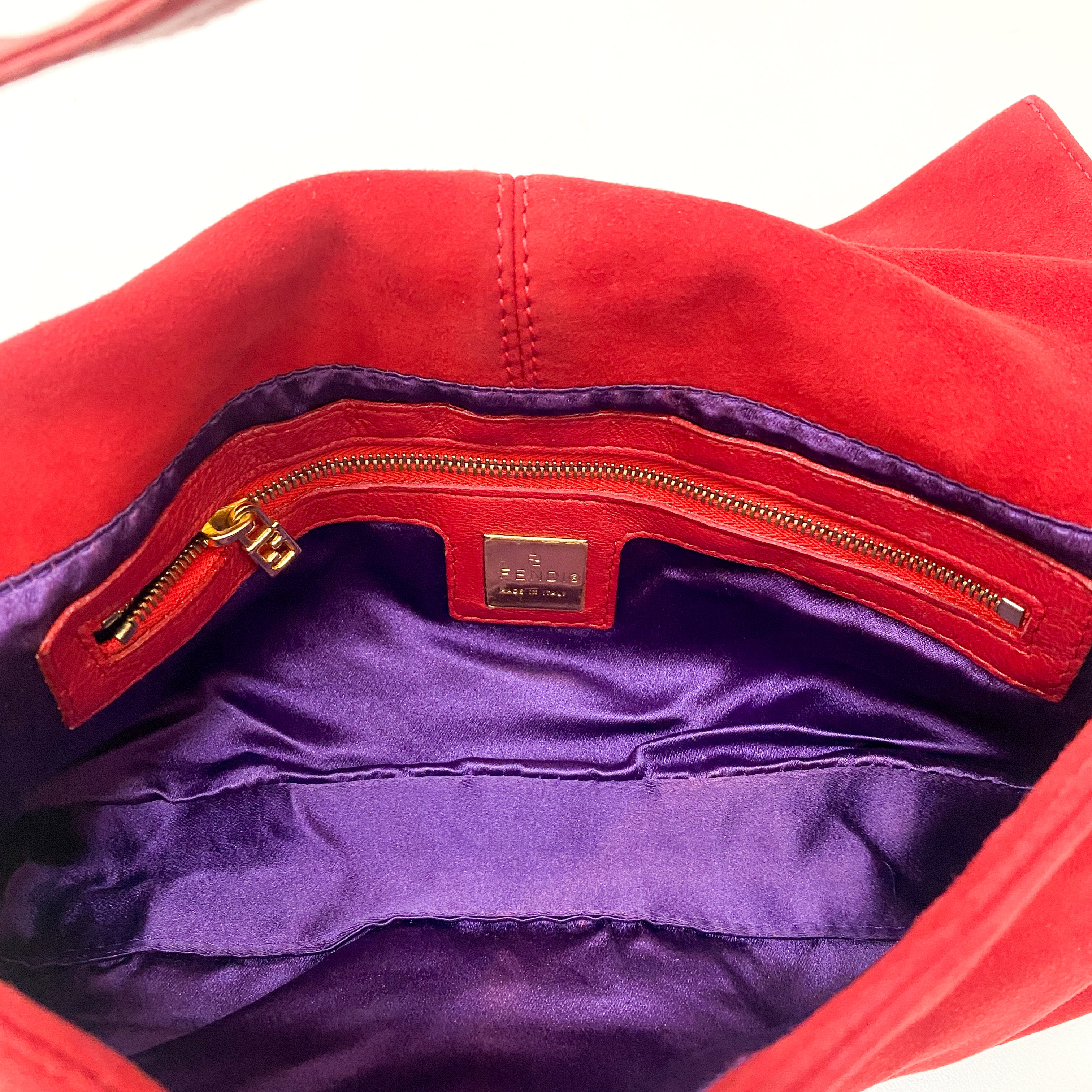 Baguette Red Suede Shoulder Bag