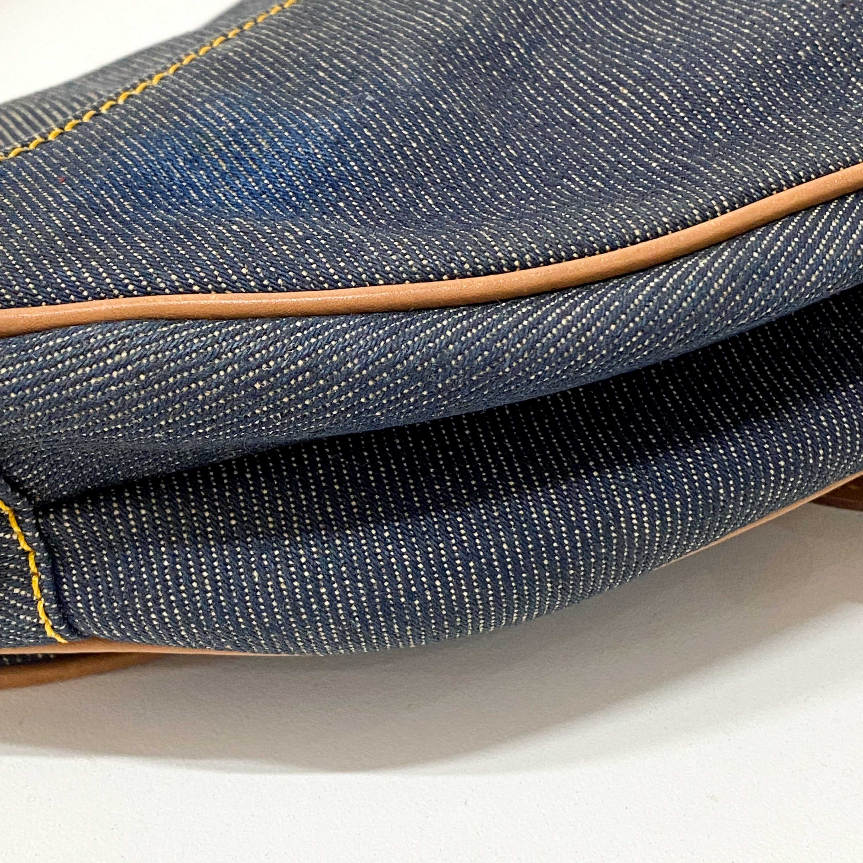 Saddle Denim Shoulder Bag with Gold Hardware