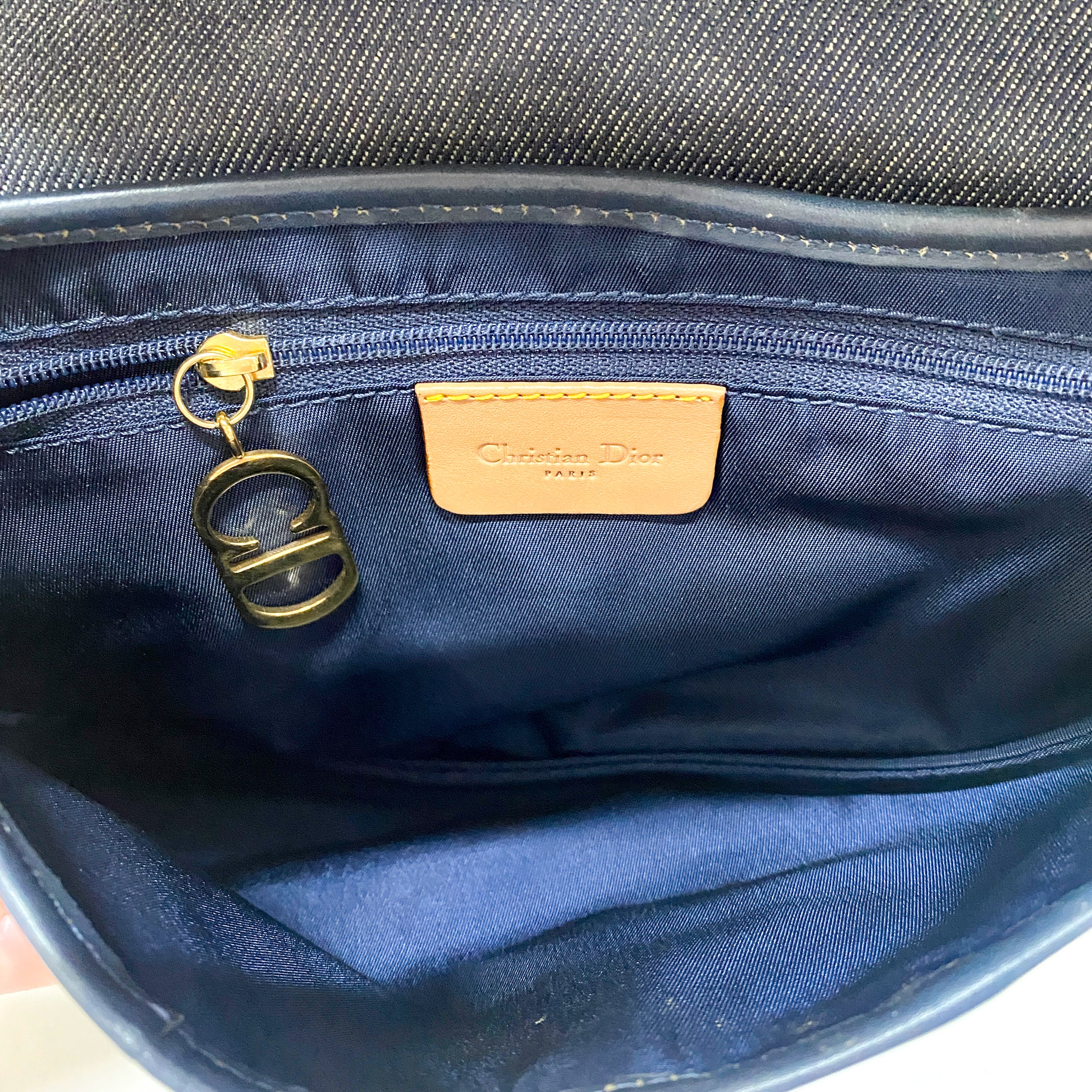 Saddle Denim Shoulder Bag with Gold Hardware