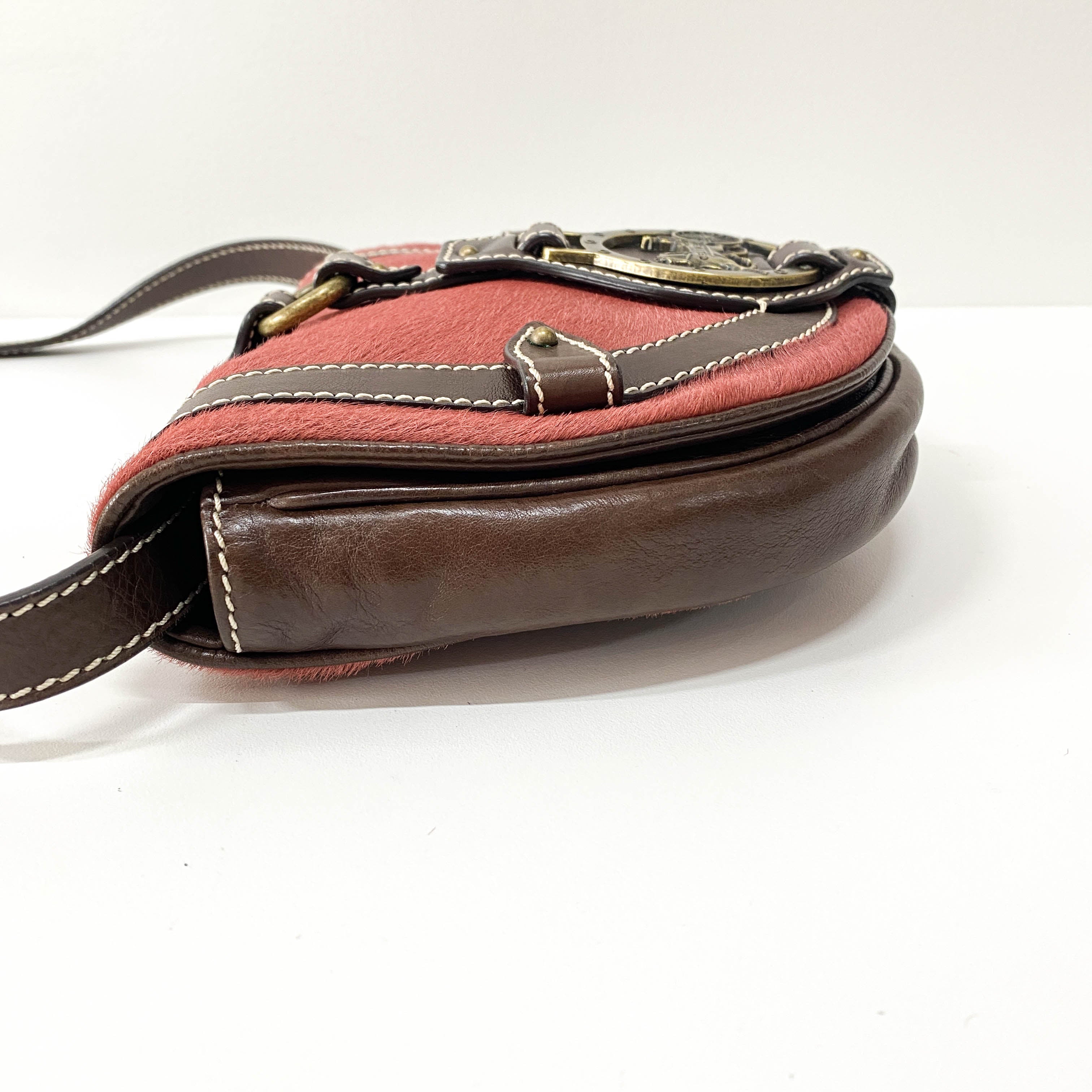 Vintage Pink Pony Hair Crossbody Bag