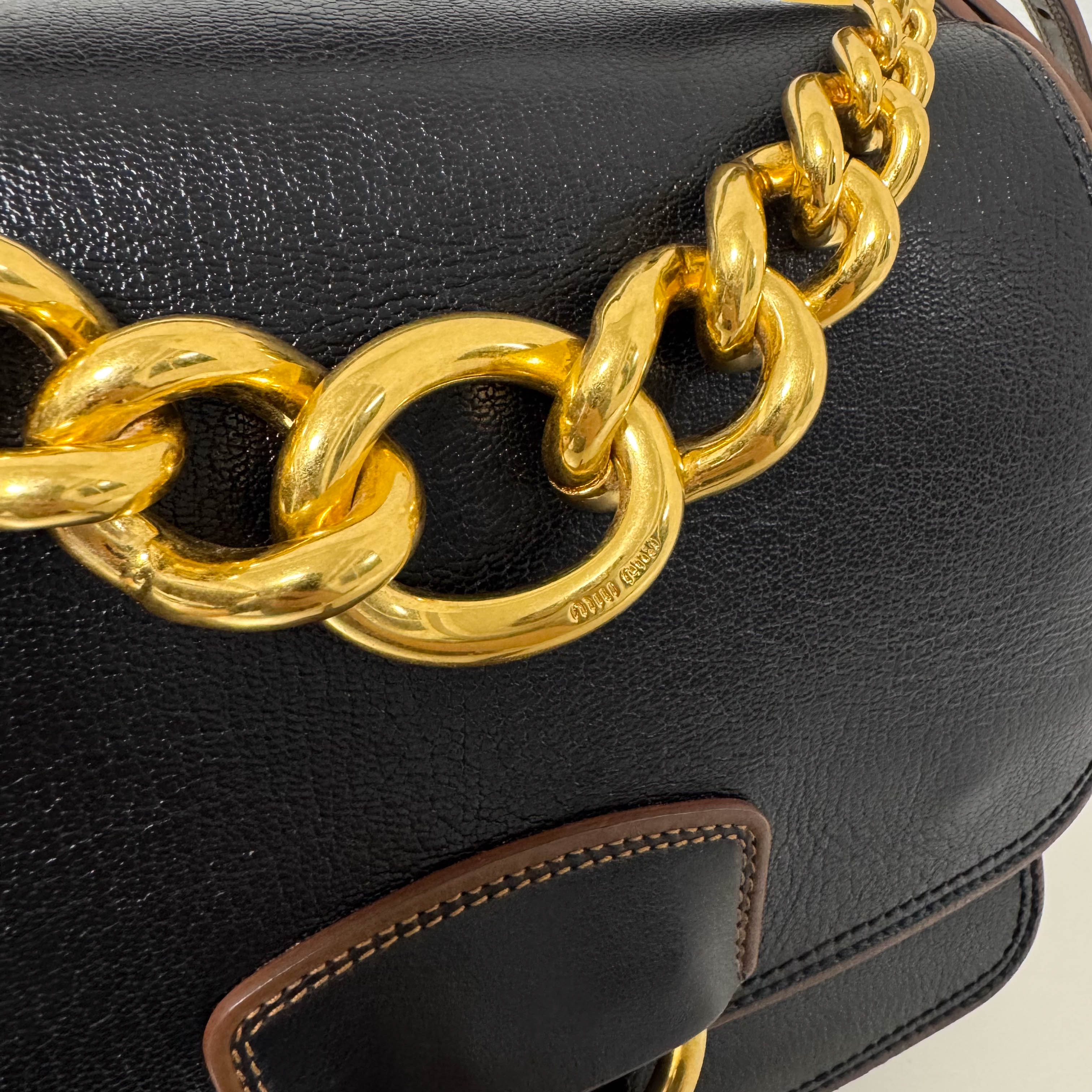 Archive Brown Leather Gold Chain Shoulder Bag