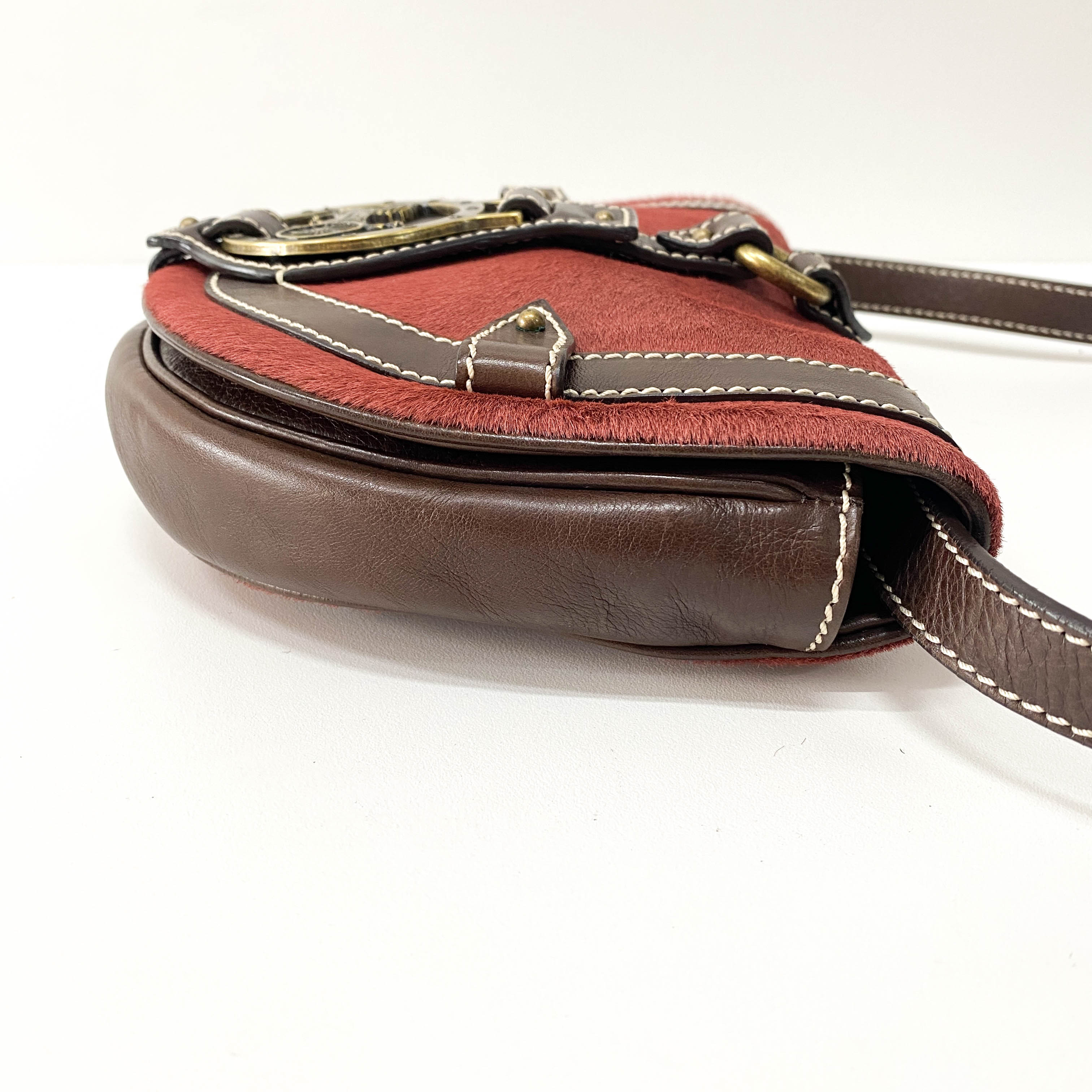 Vintage Pink Pony Hair Crossbody Bag