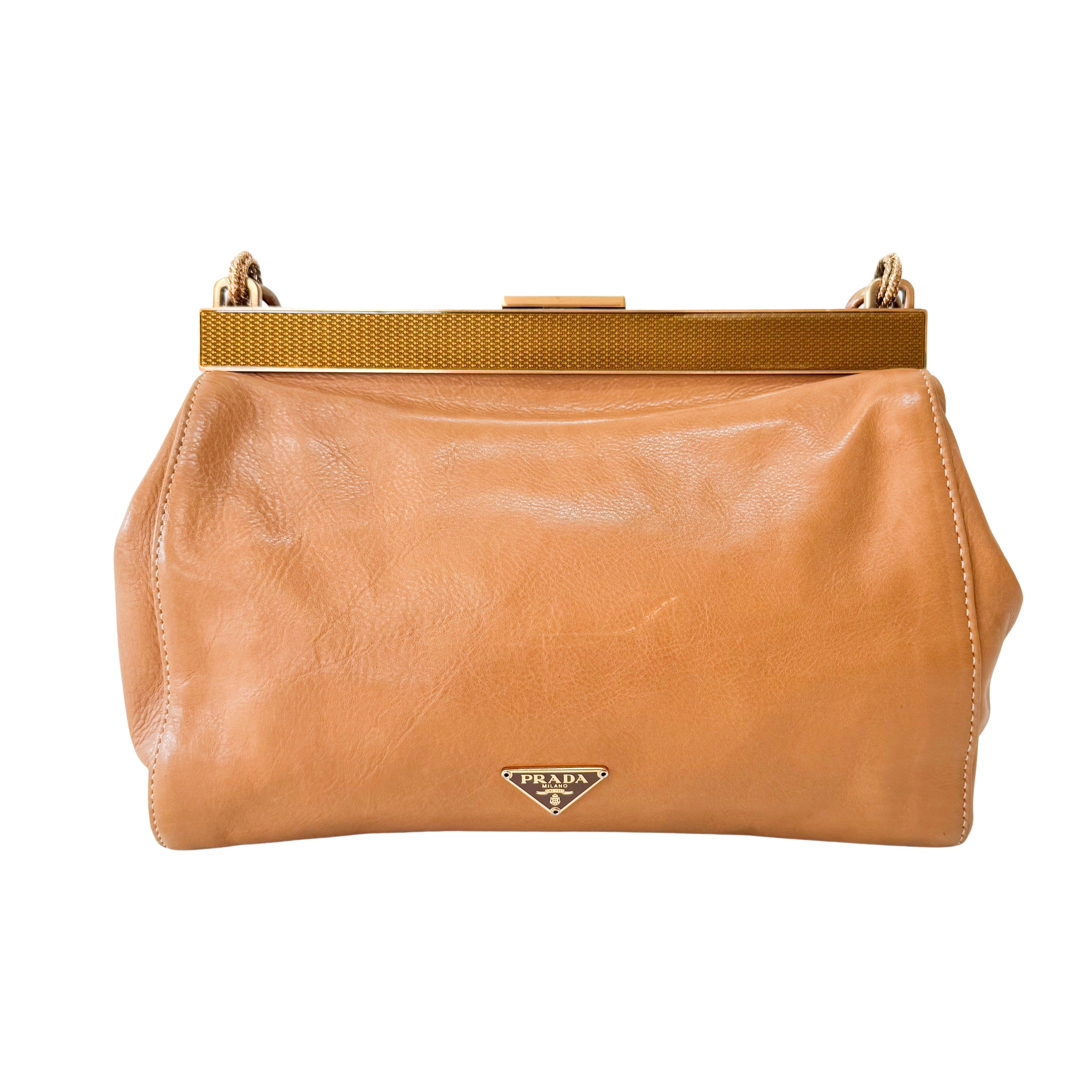 Brown Leather Gold Chain Shoulder Bag