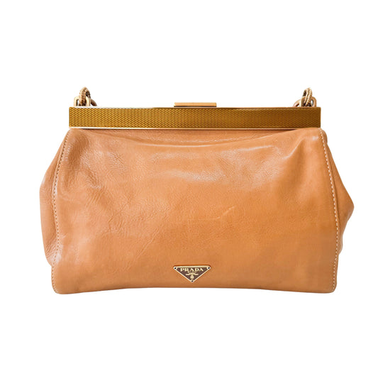 Brown Leather Gold Chain Shoulder Bag