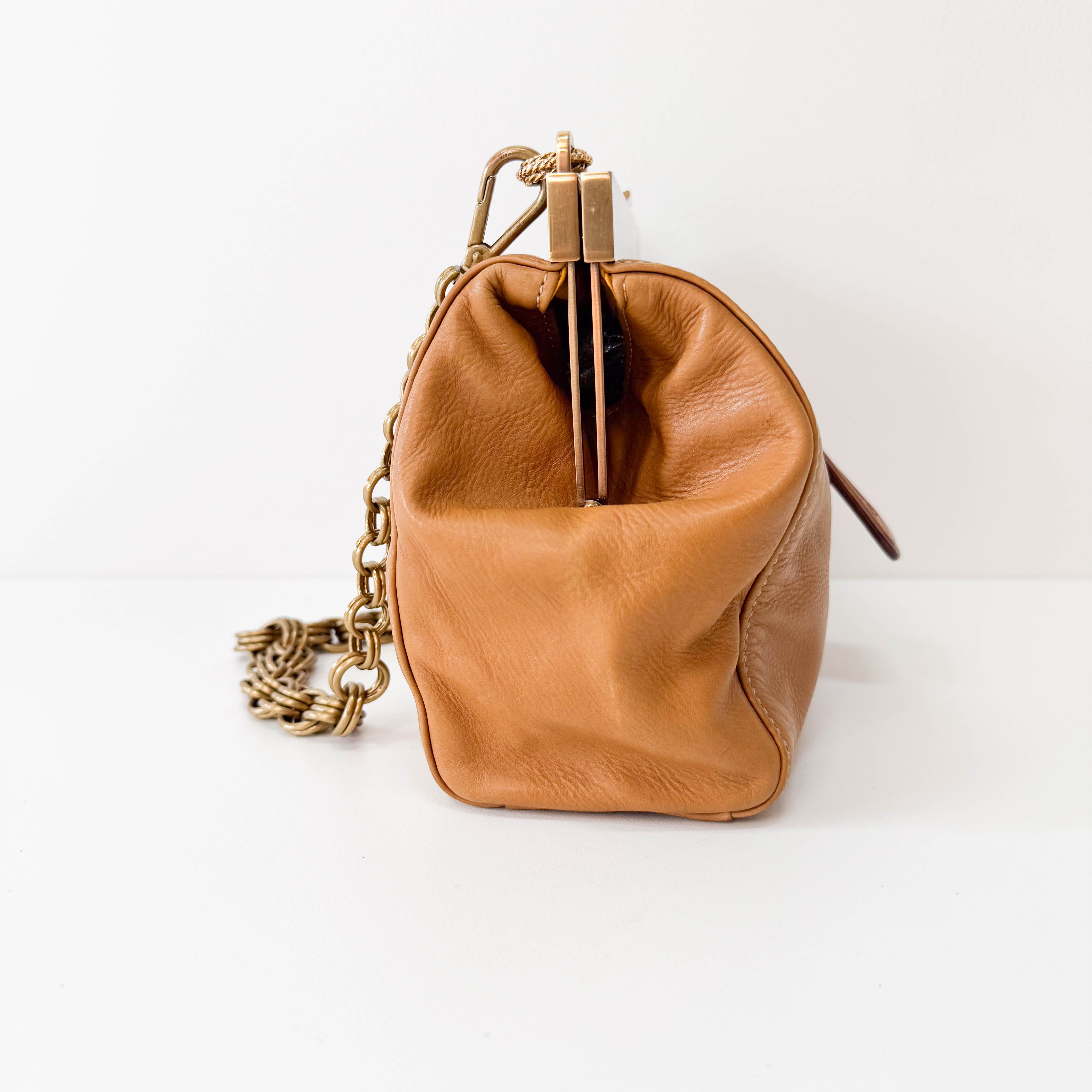 Brown Leather Gold Chain Shoulder Bag