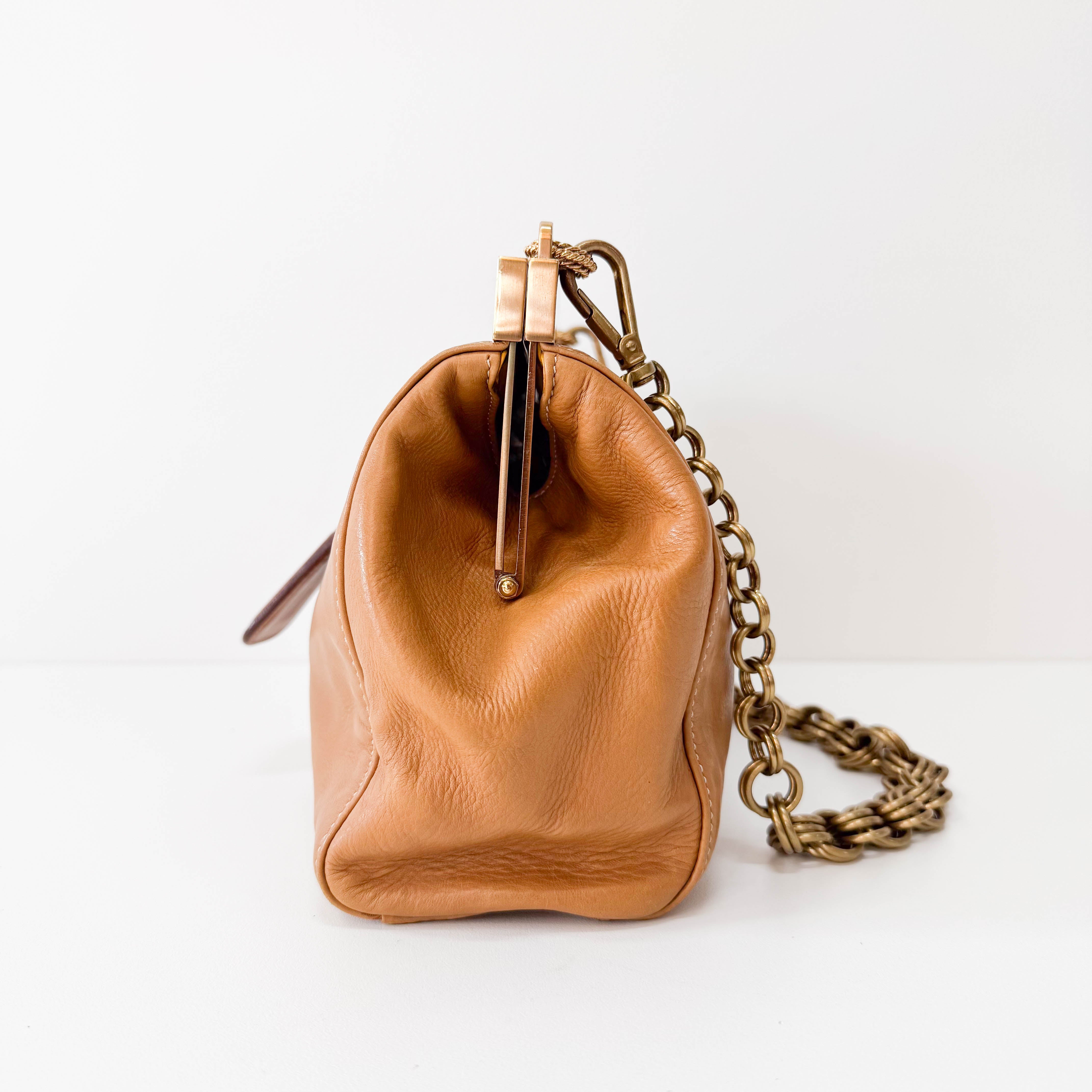 Brown Leather Gold Chain Shoulder Bag