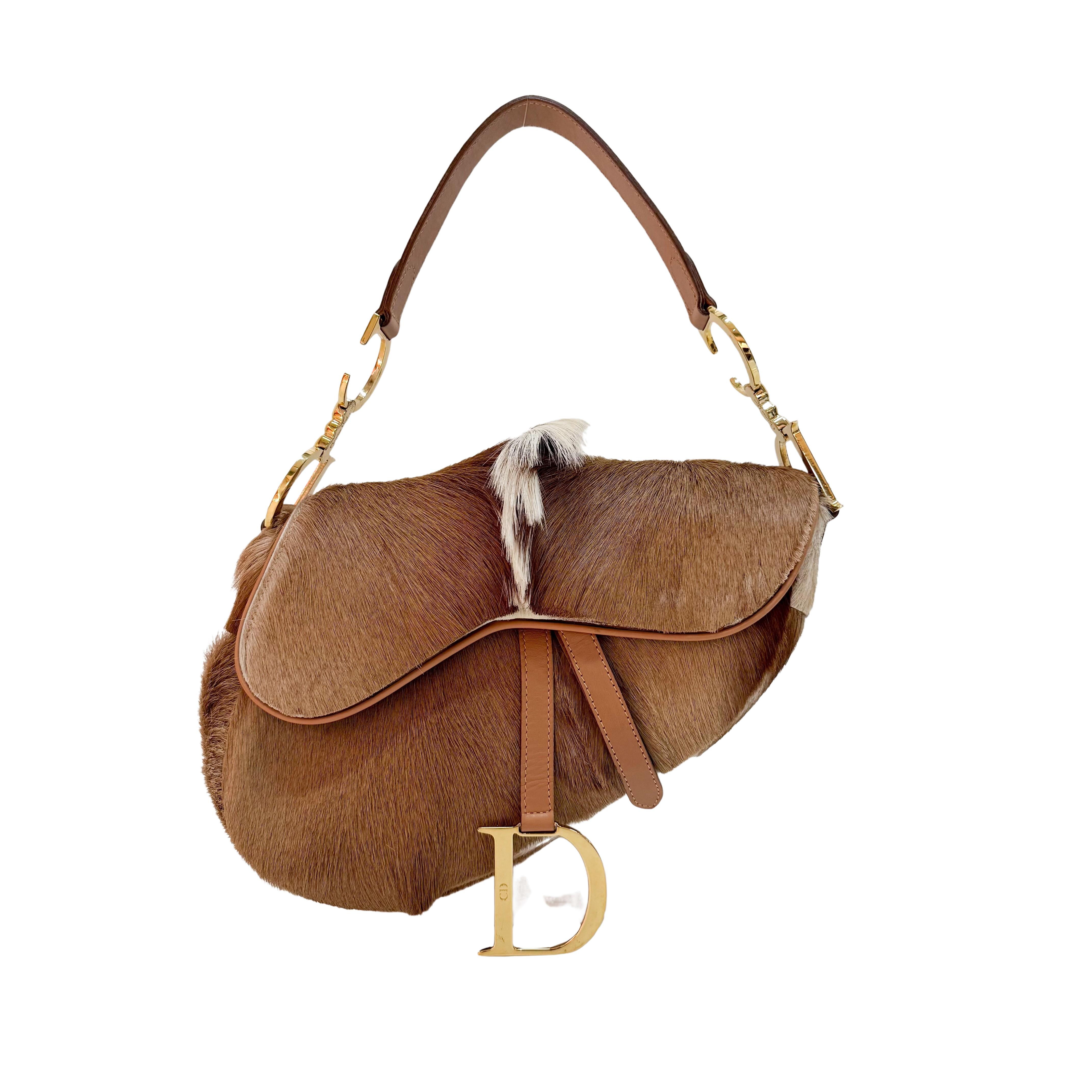 Beige Pony Hair Saddle Bag