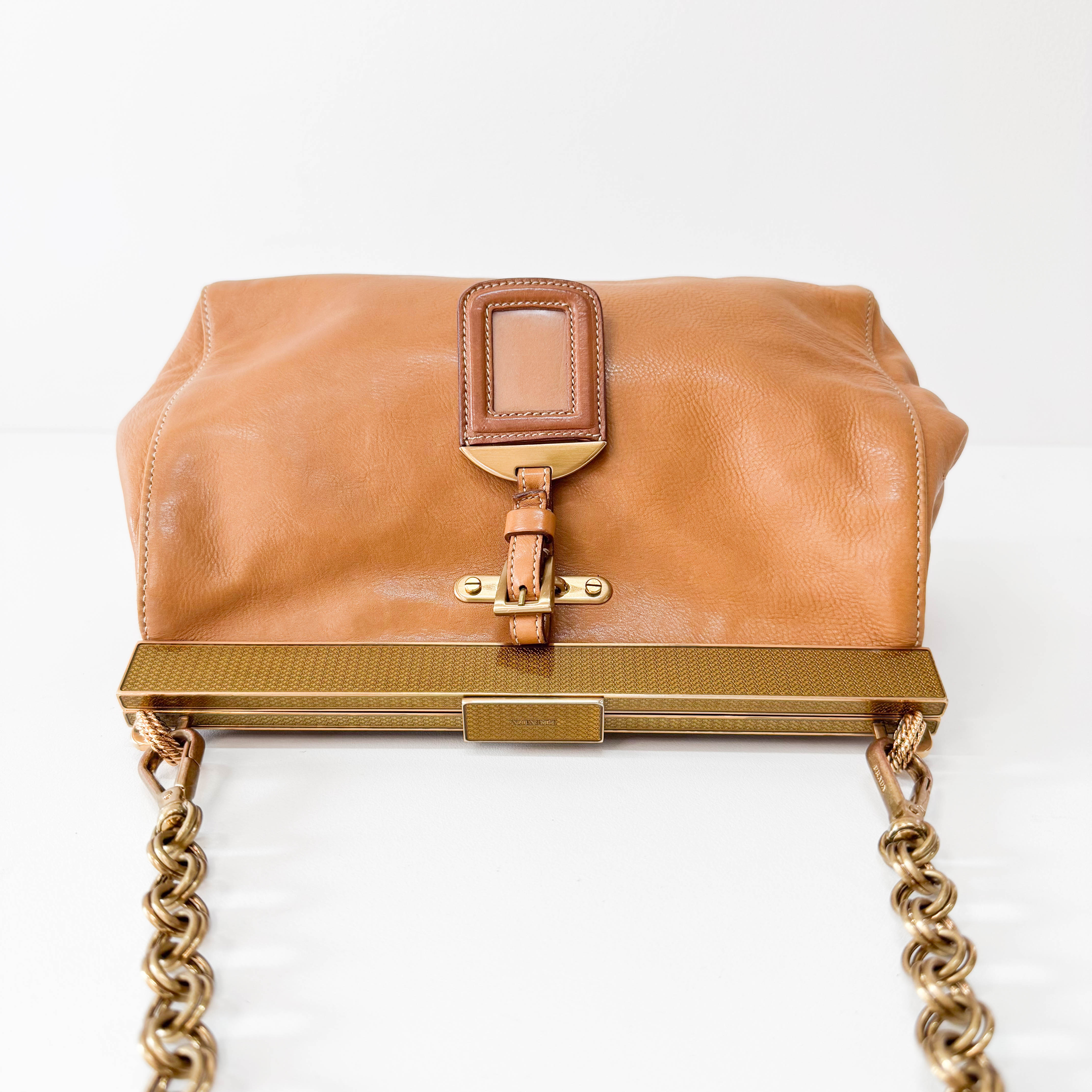 Brown Leather Gold Chain Shoulder Bag