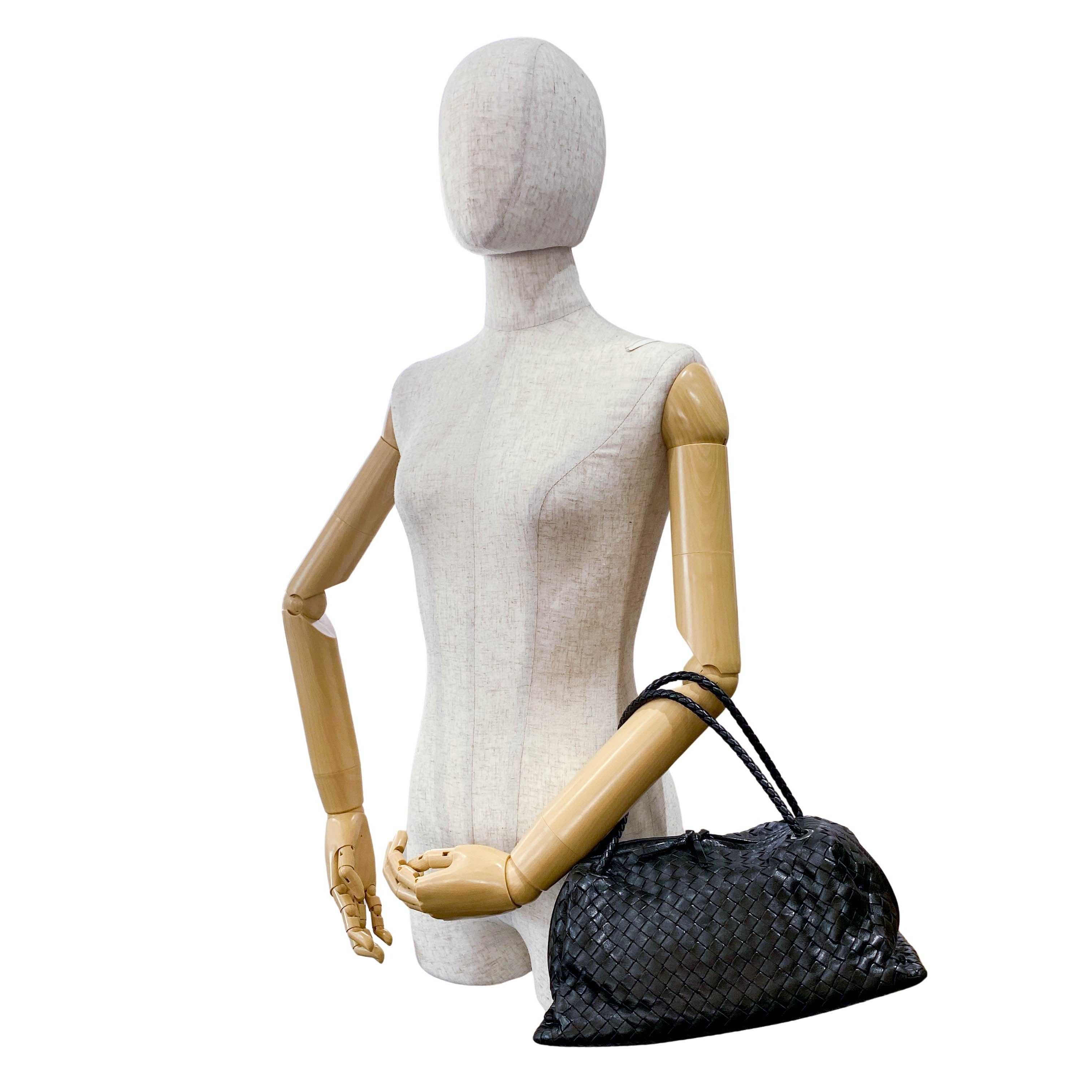 Intrecciato Black Leather Bowling Bag