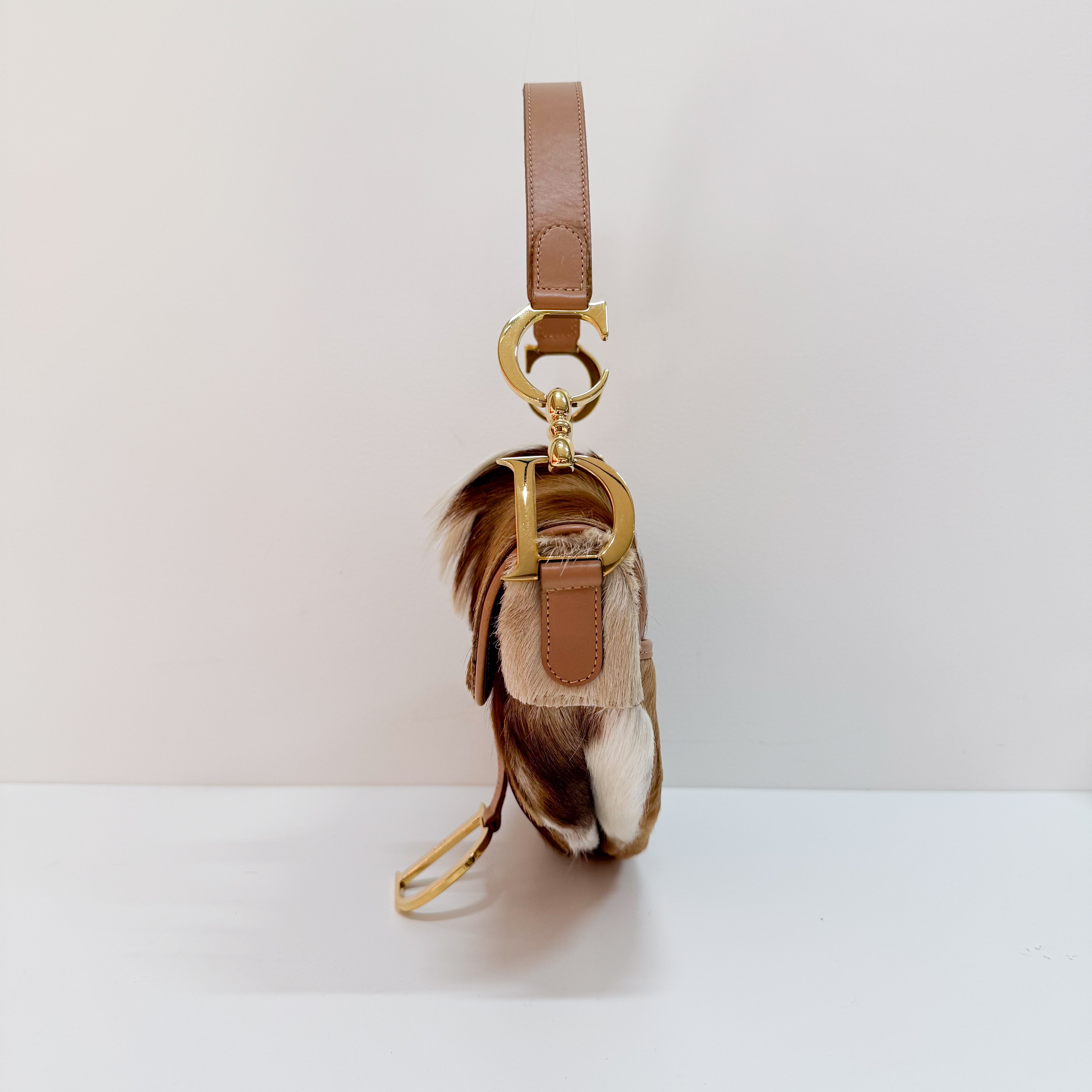 Beige Pony Hair Saddle Bag