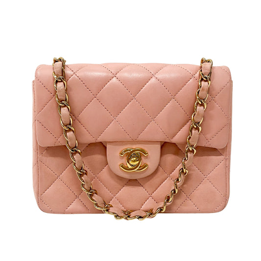 Classic Flap Pink Lambskin Mini Square Matelassé Bag