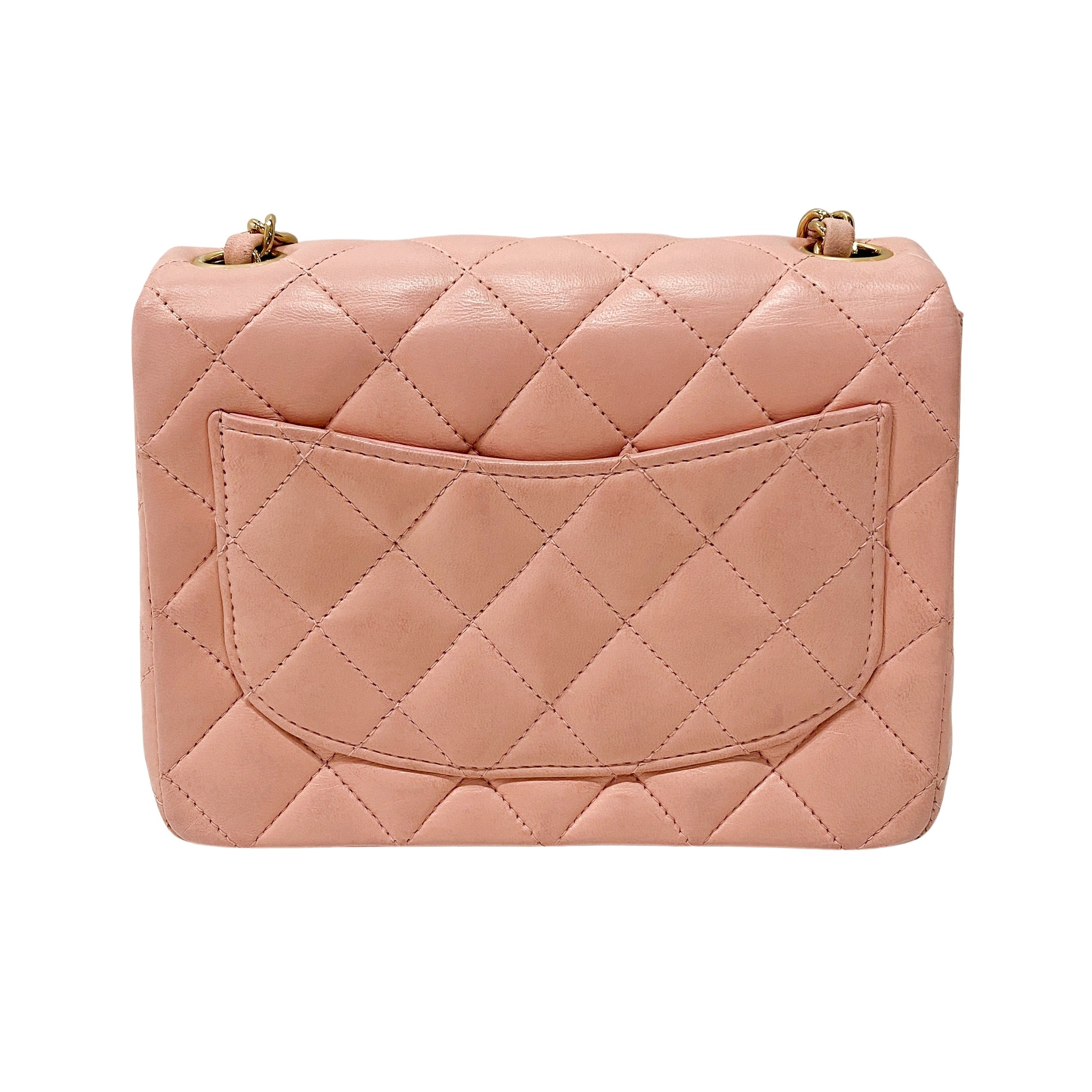 Classic Flap Pink Lambskin Mini Square Matelassé Bag