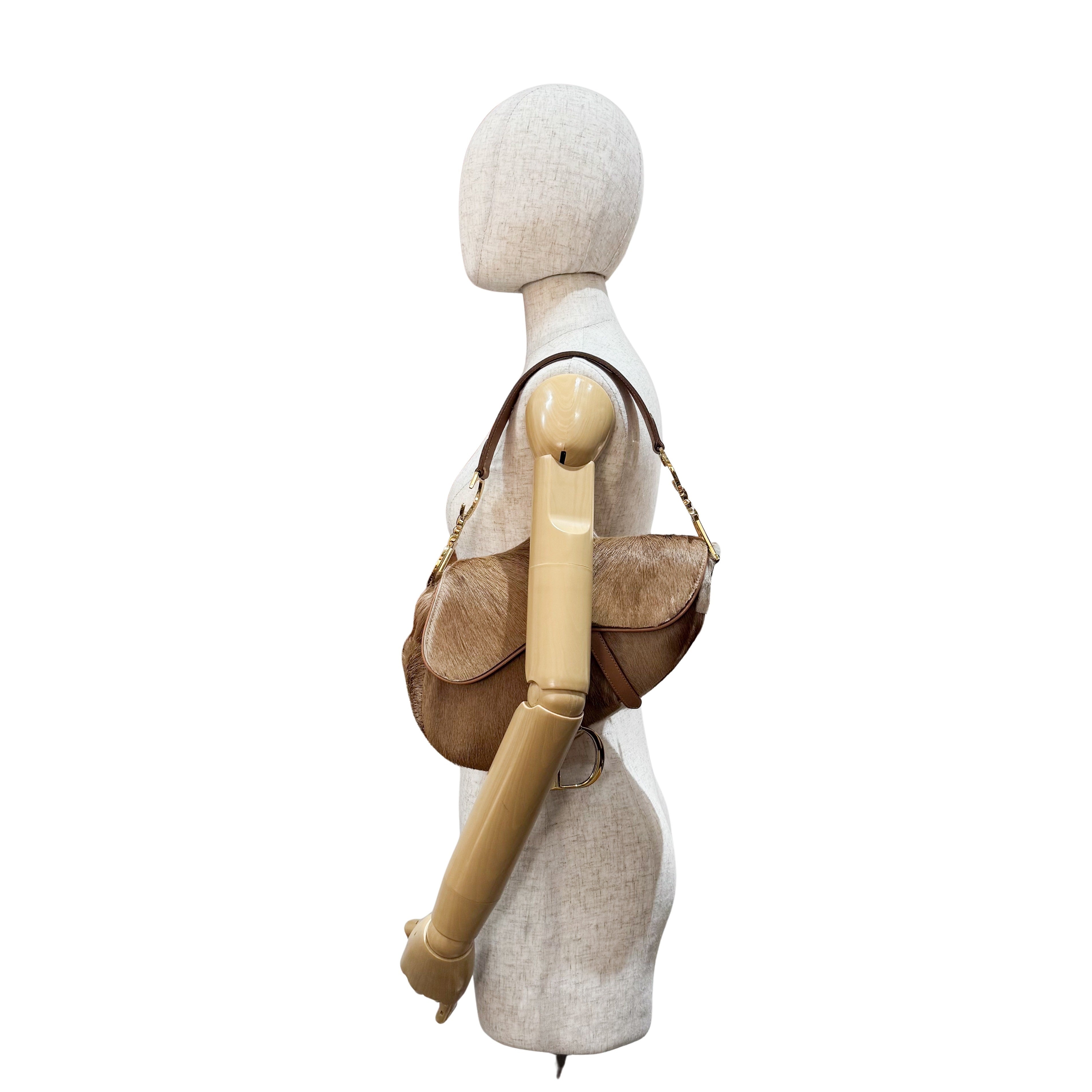 Beige Pony Hair Saddle Bag