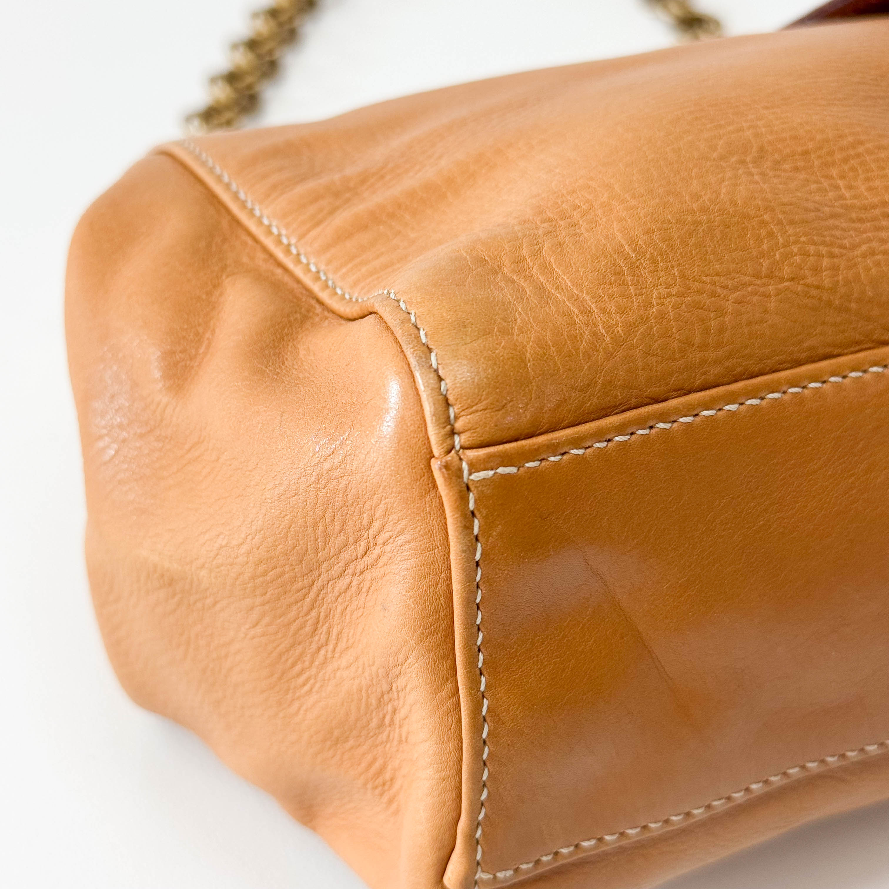Brown Leather Gold Chain Shoulder Bag
