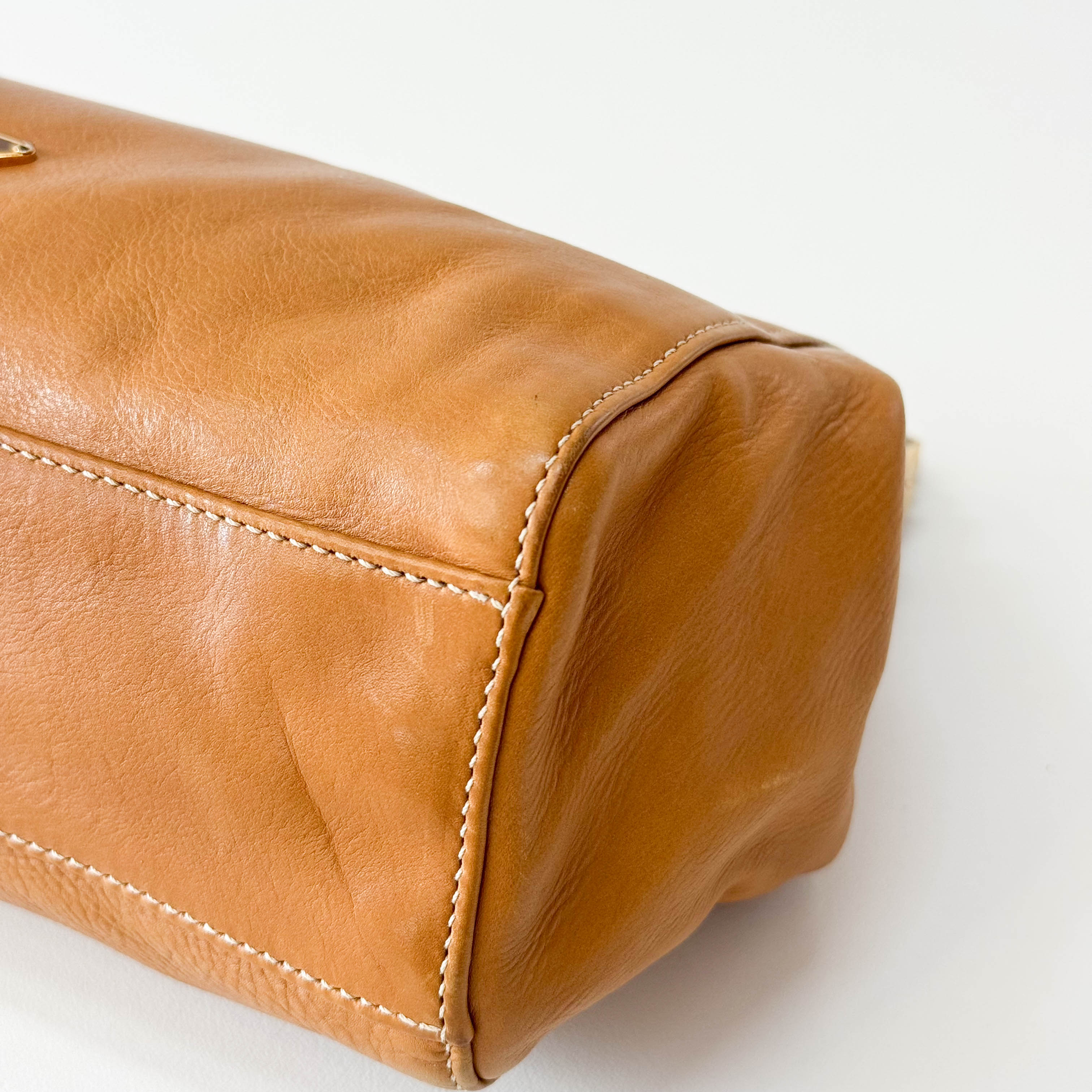 Brown Leather Gold Chain Shoulder Bag