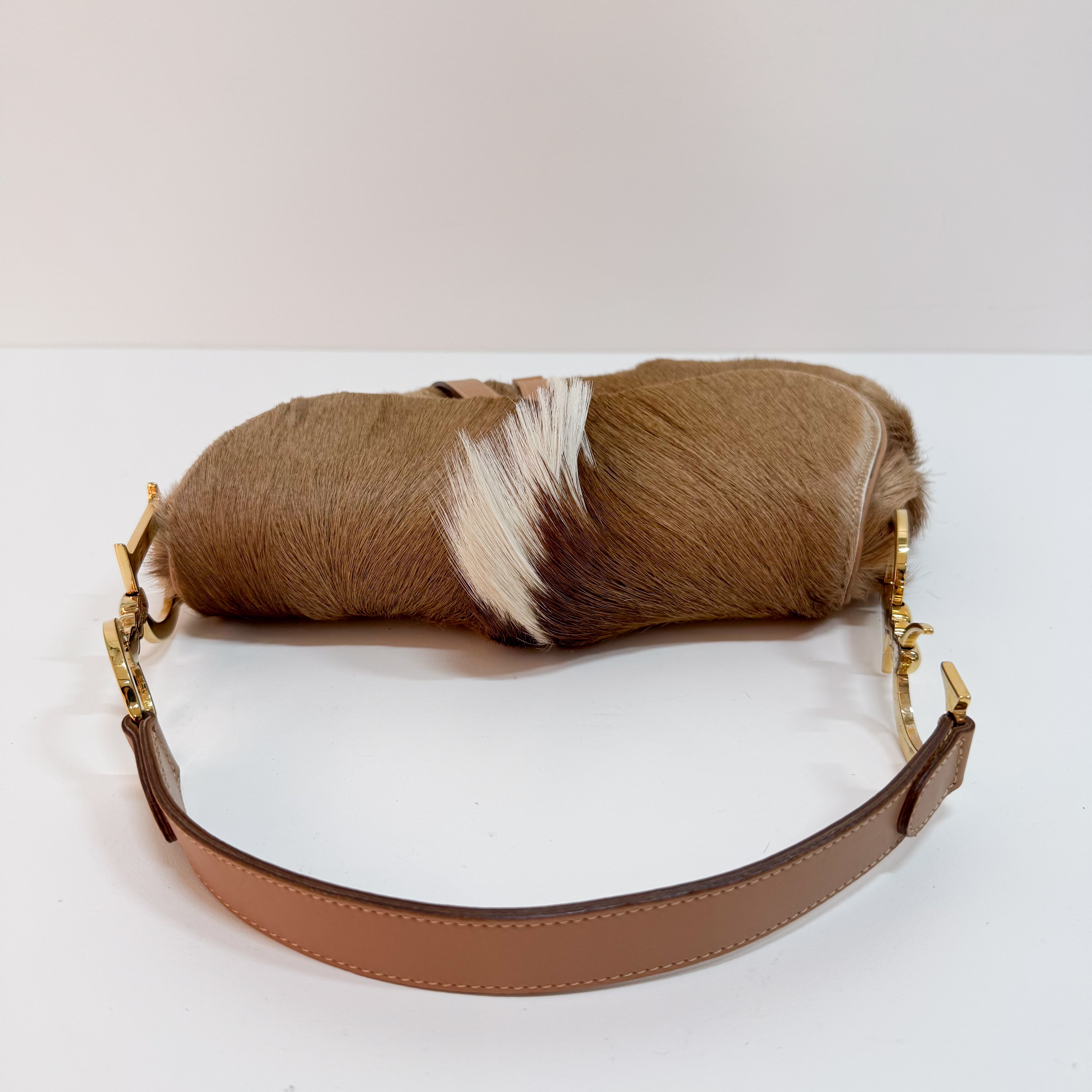 Beige Pony Hair Saddle Bag