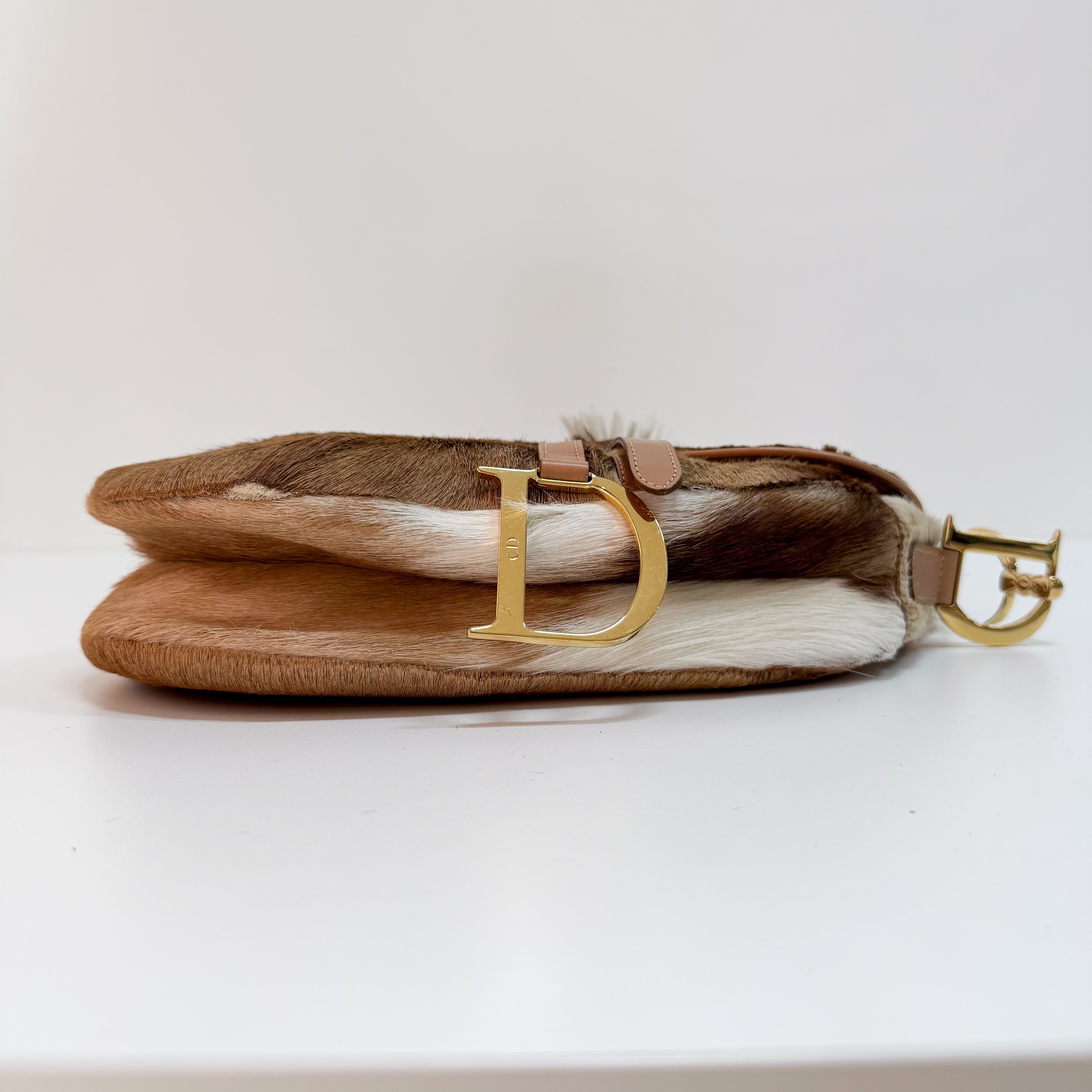 Beige Pony Hair Saddle Bag