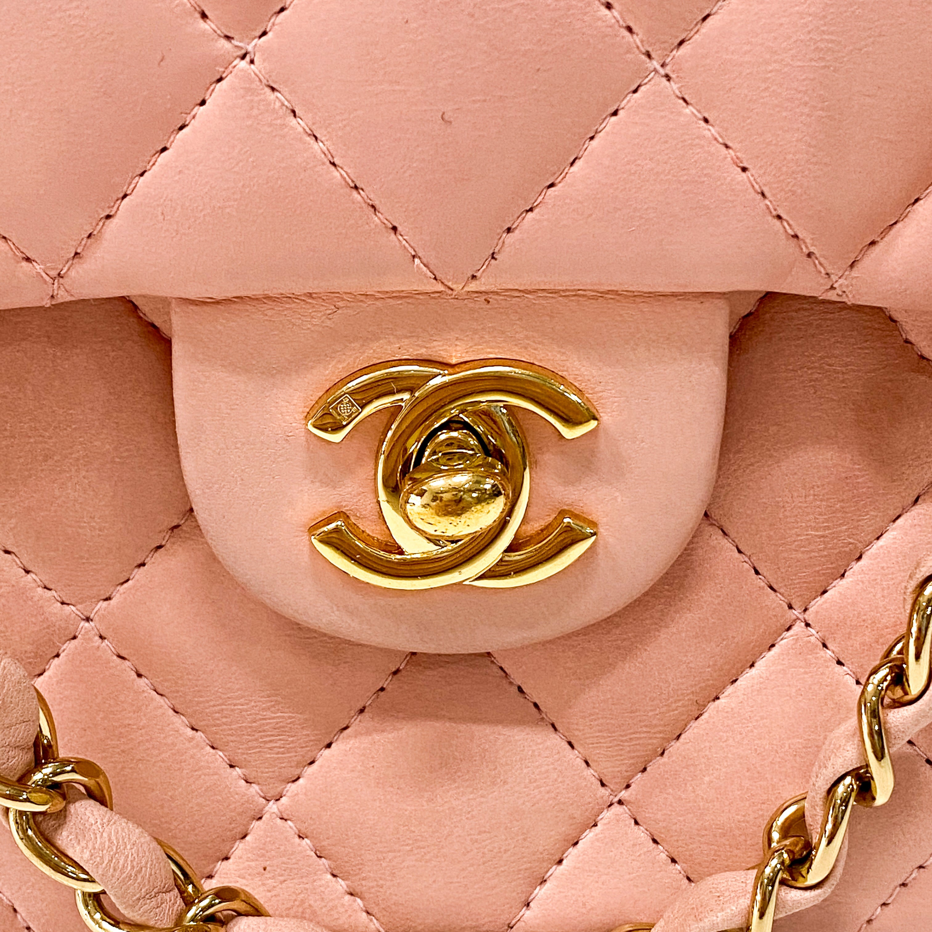 Classic Flap Pink Lambskin Mini Square Matelassé Bag