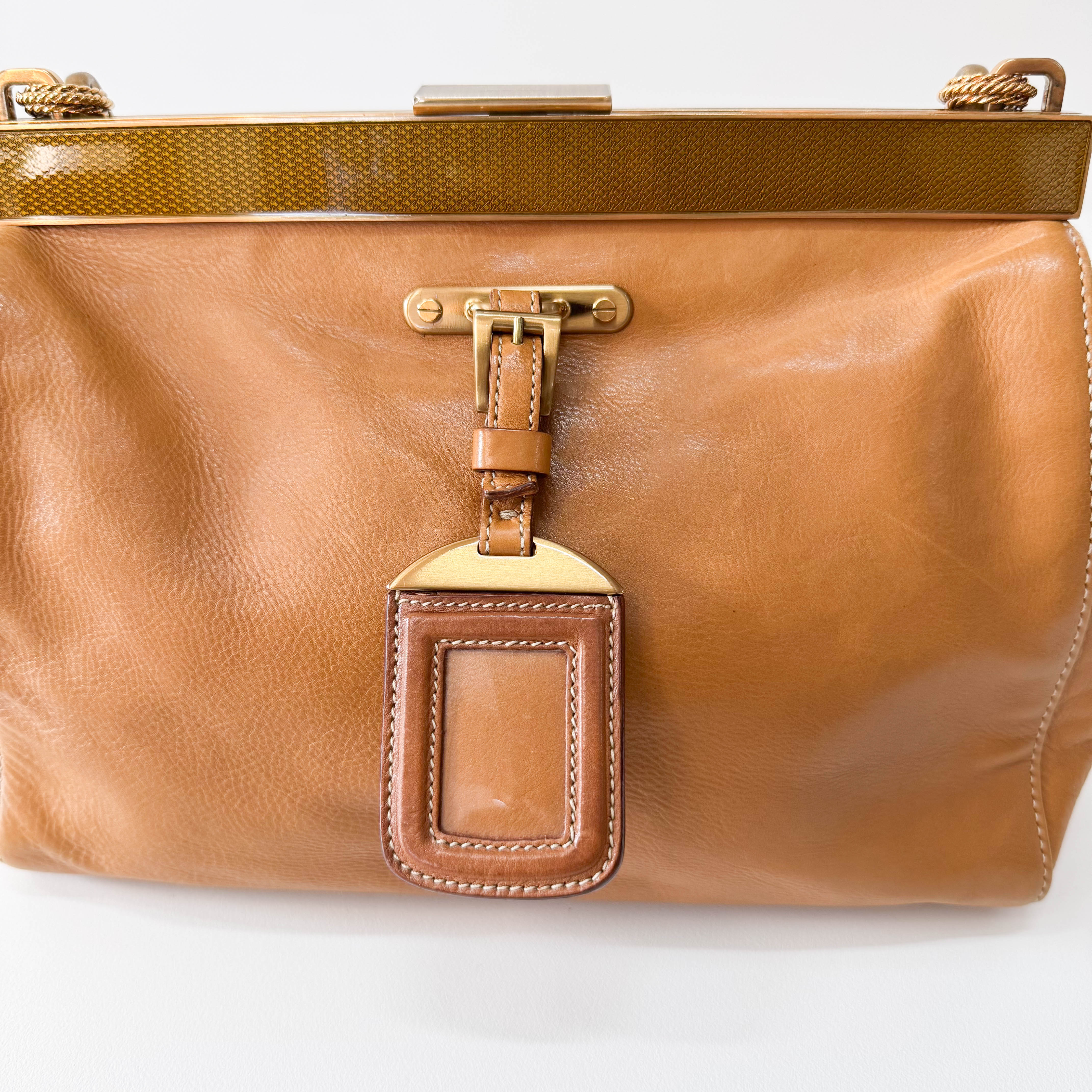 Brown Leather Gold Chain Shoulder Bag