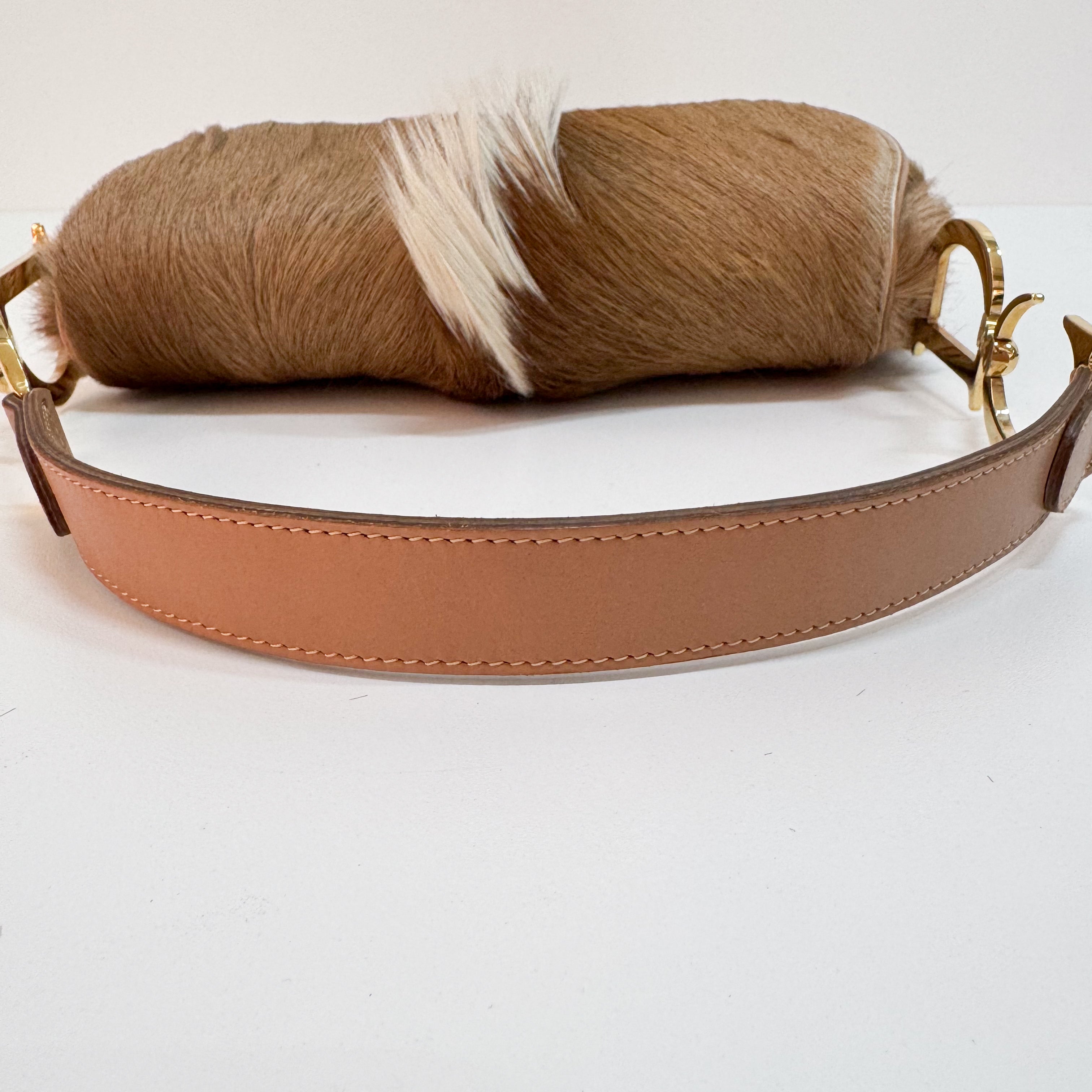Beige Pony Hair Saddle Bag