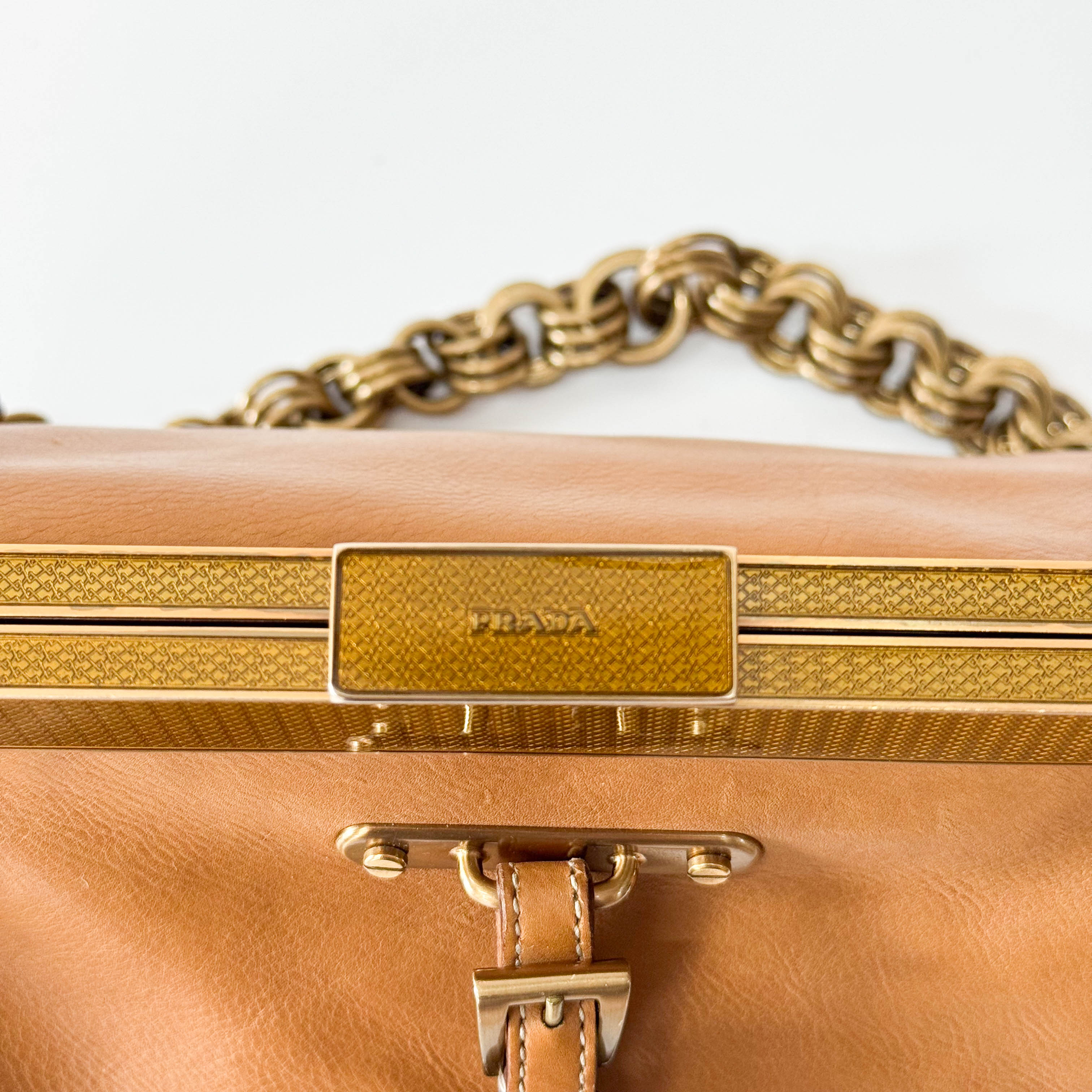 Brown Leather Gold Chain Shoulder Bag
