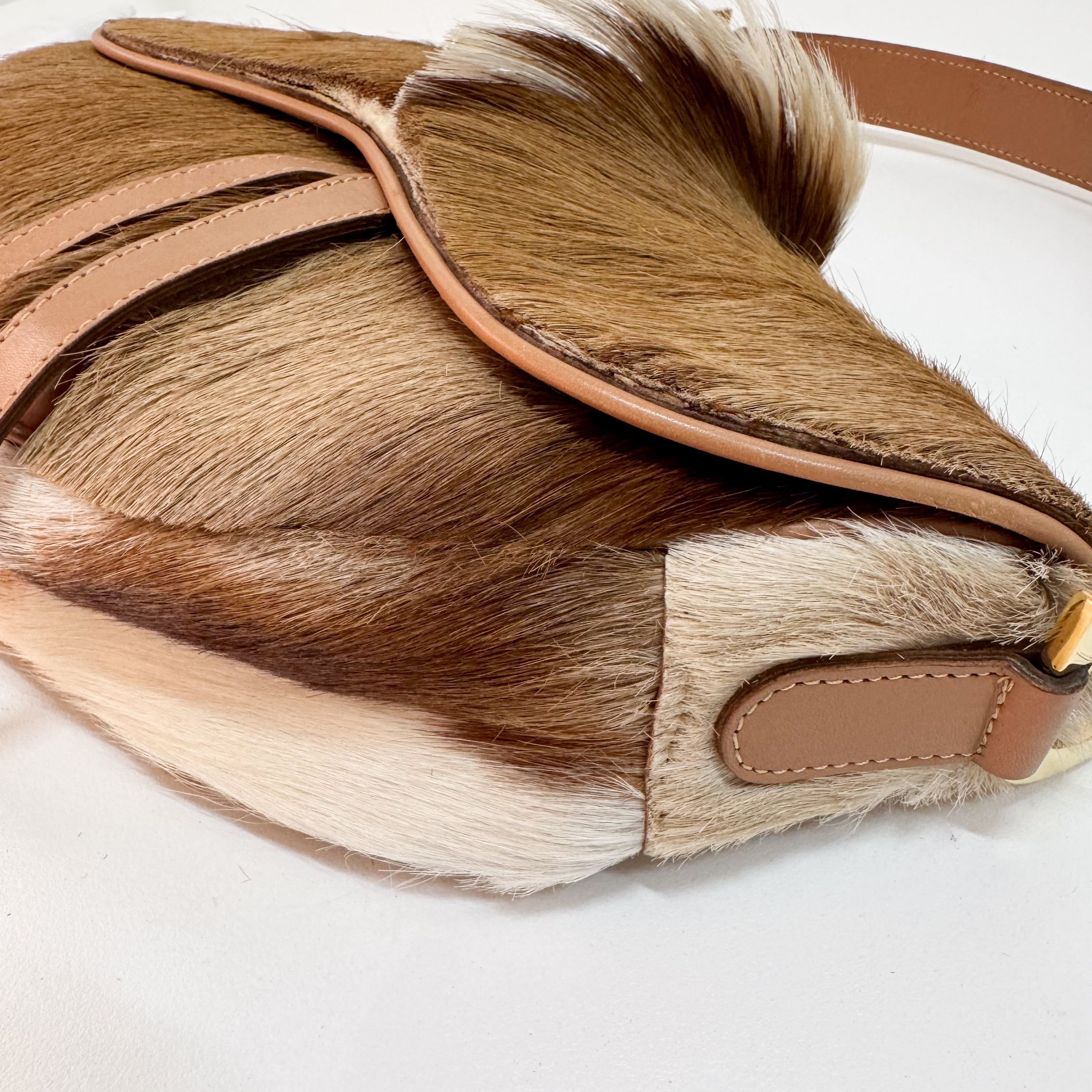 Beige Pony Hair Saddle Bag