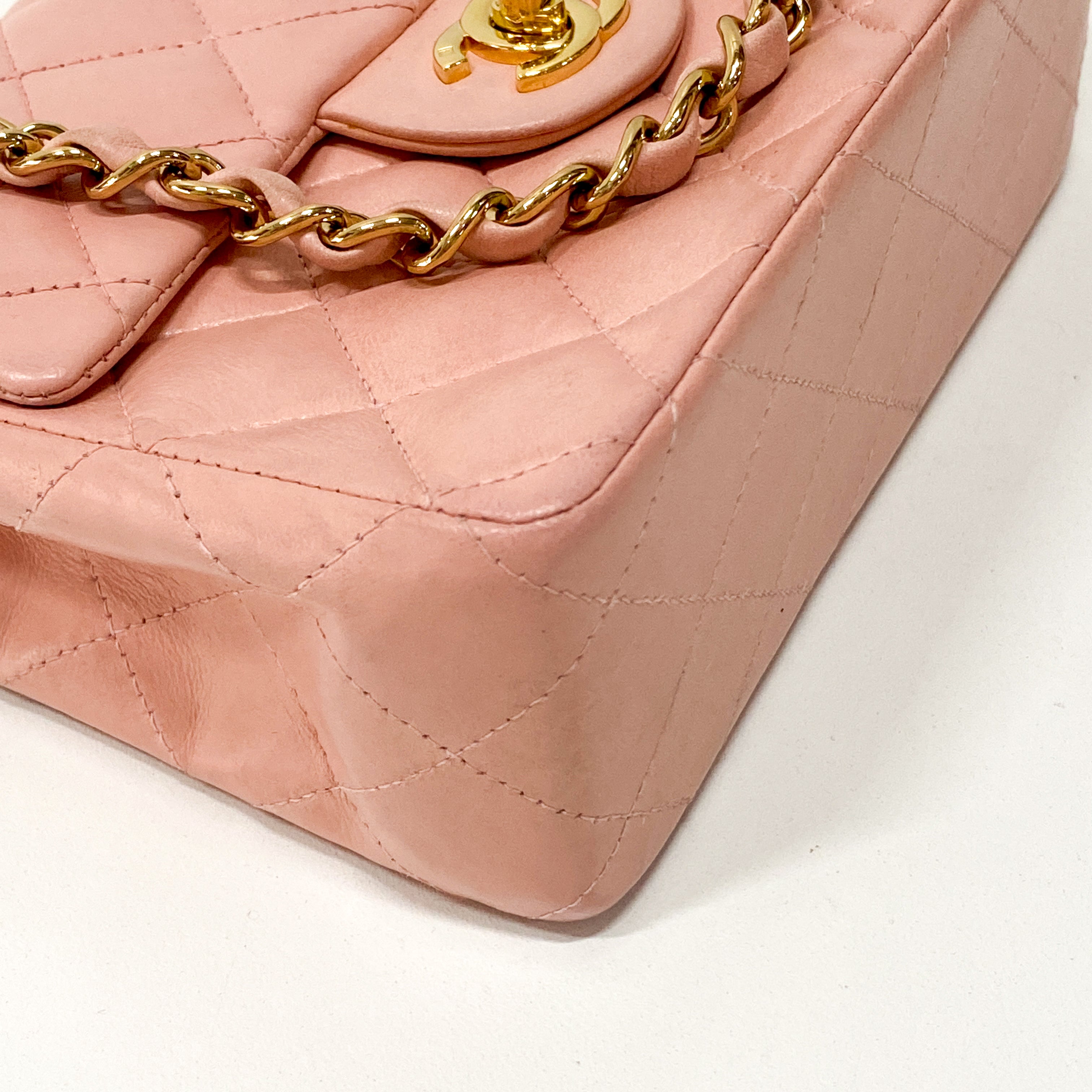 Classic Flap Pink Lambskin Mini Square Matelassé Bag