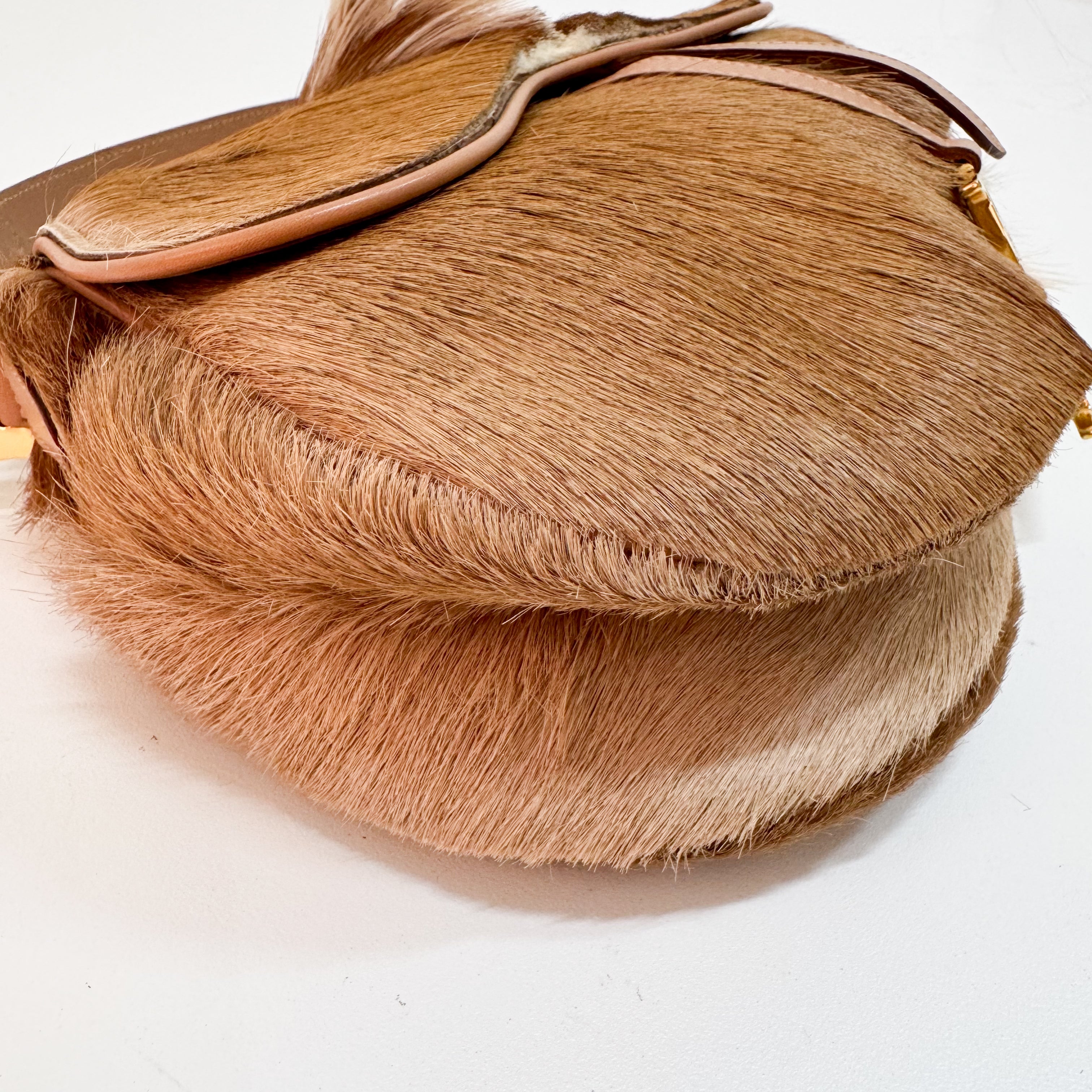 Beige Pony Hair Saddle Bag