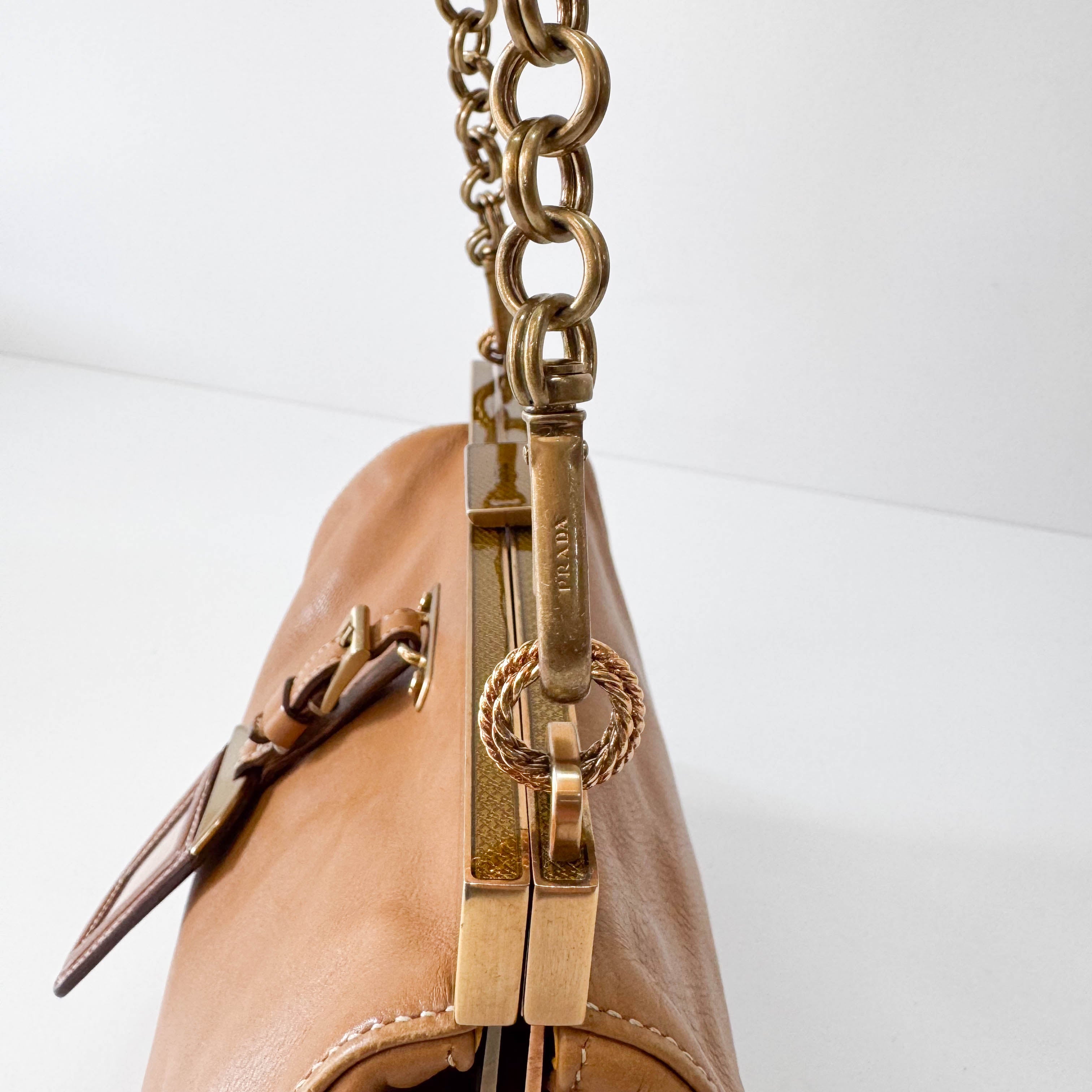 Brown Leather Gold Chain Shoulder Bag