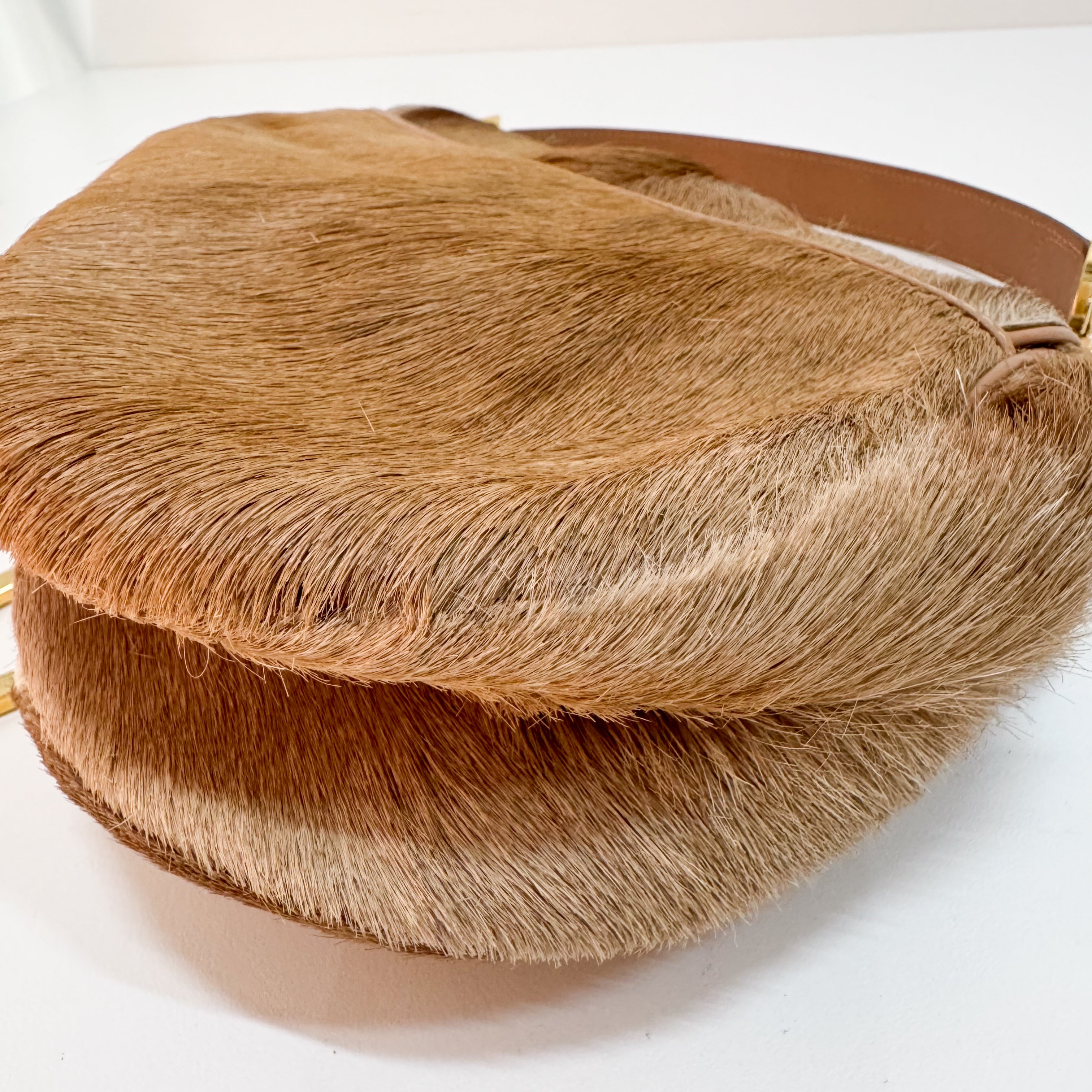 Beige Pony Hair Saddle Bag