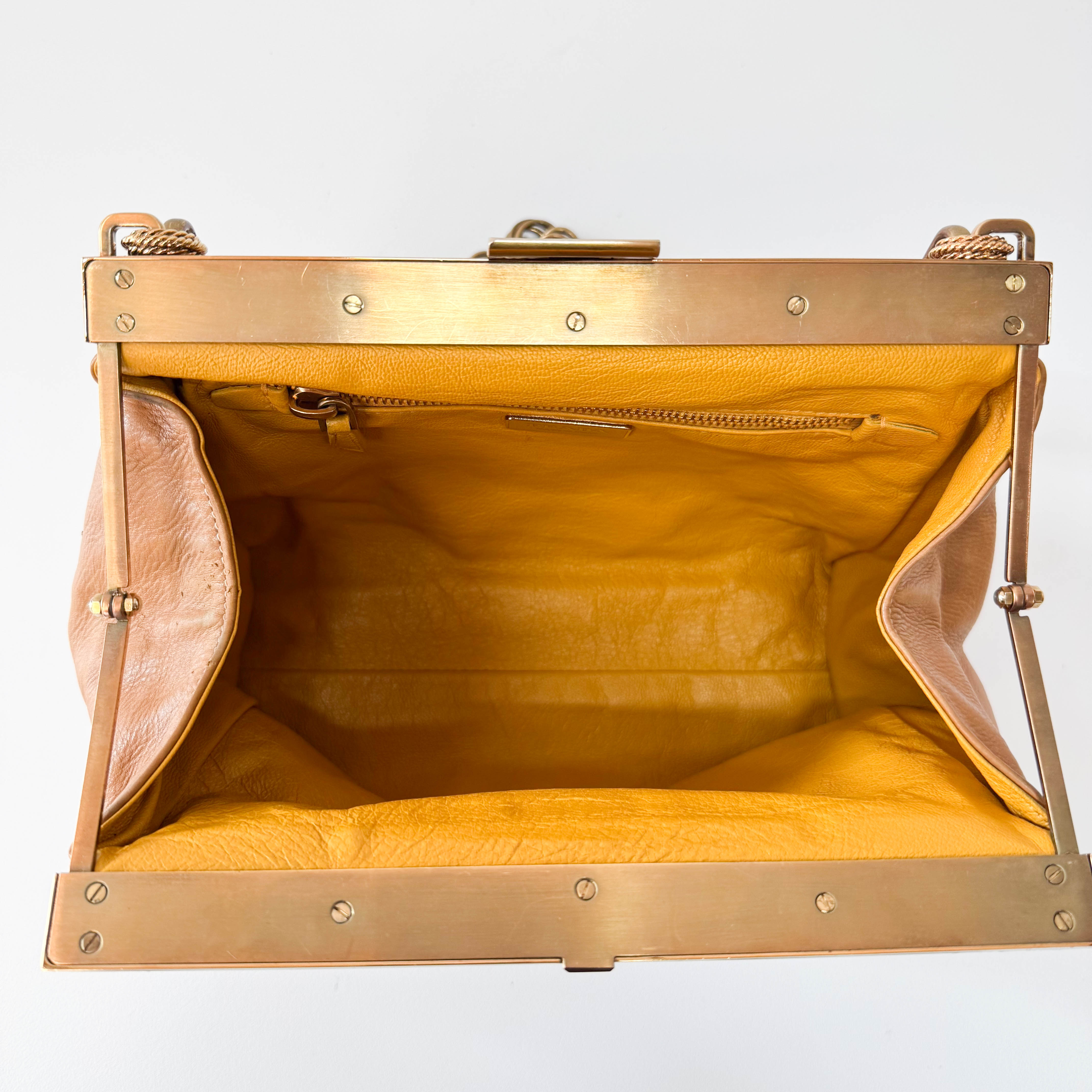 Brown Leather Gold Chain Shoulder Bag