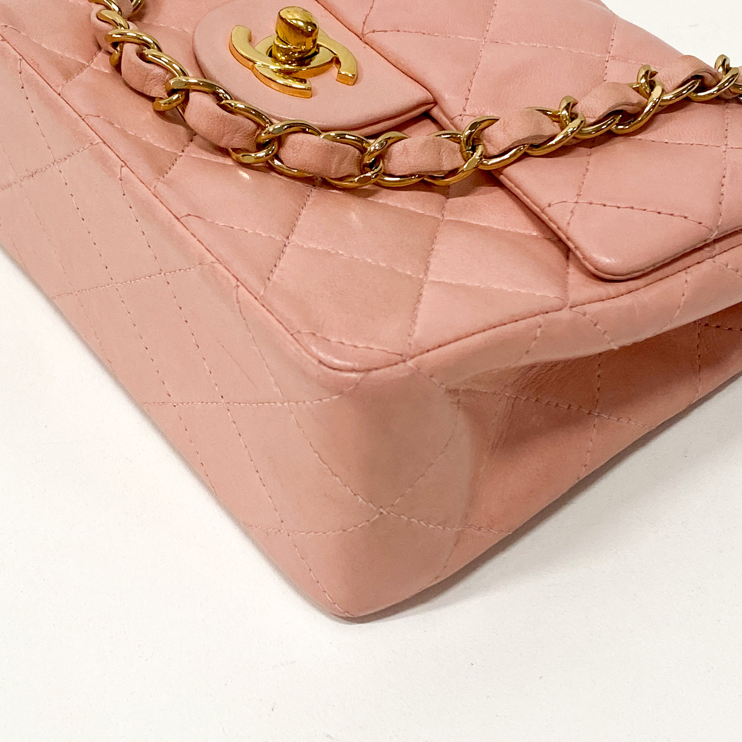 Classic Flap Pink Lambskin Mini Square Matelassé Bag