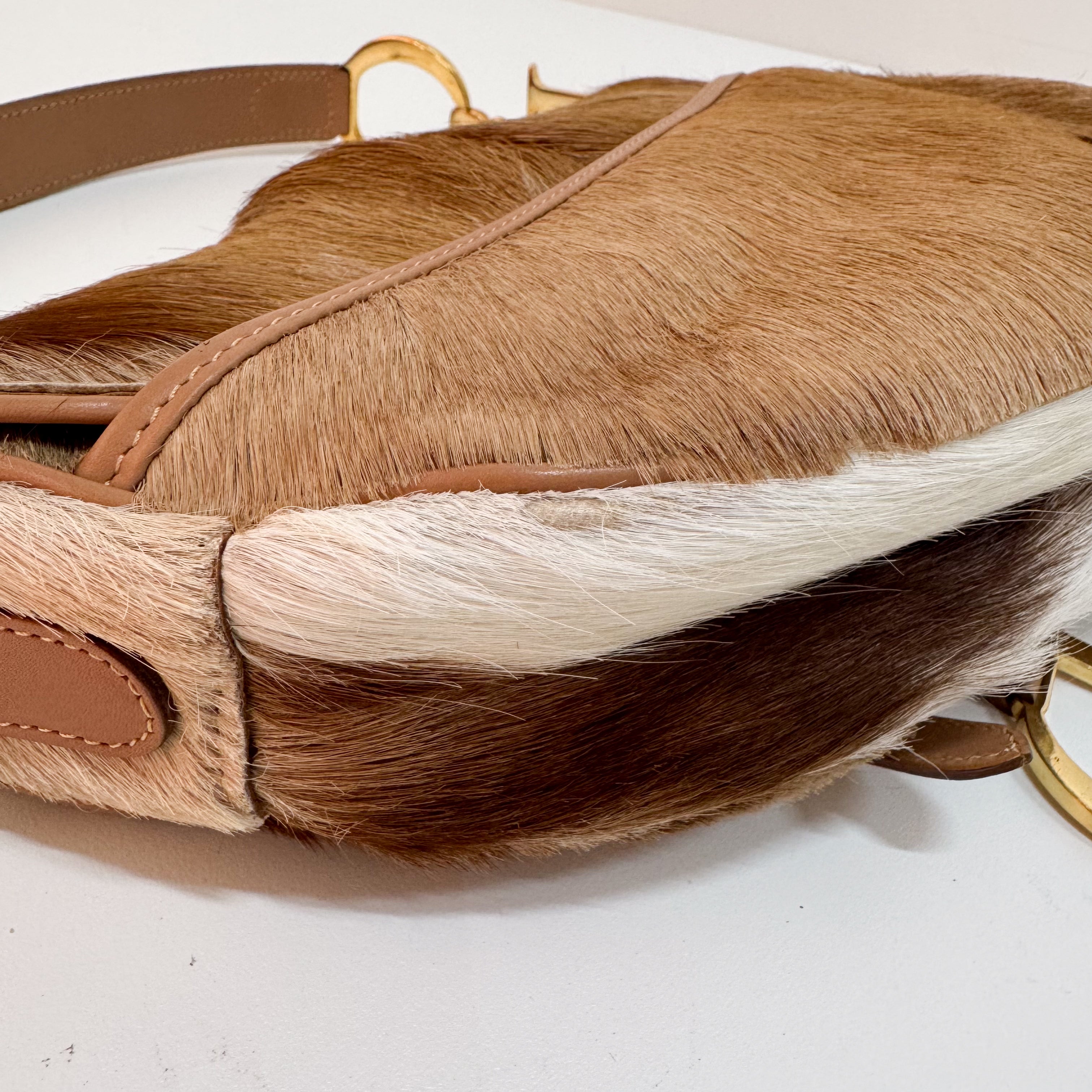 Beige Pony Hair Saddle Bag