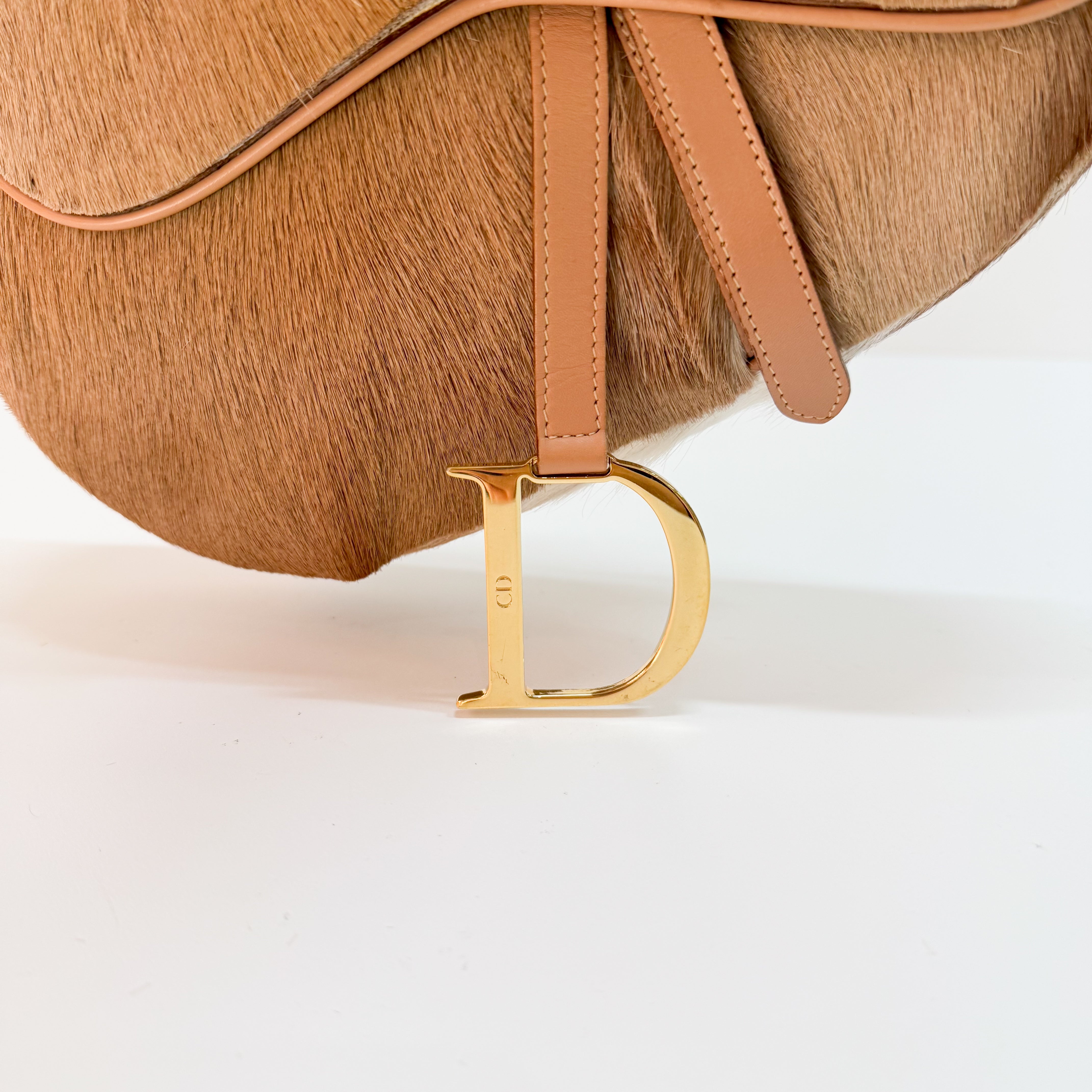 Beige Pony Hair Saddle Bag