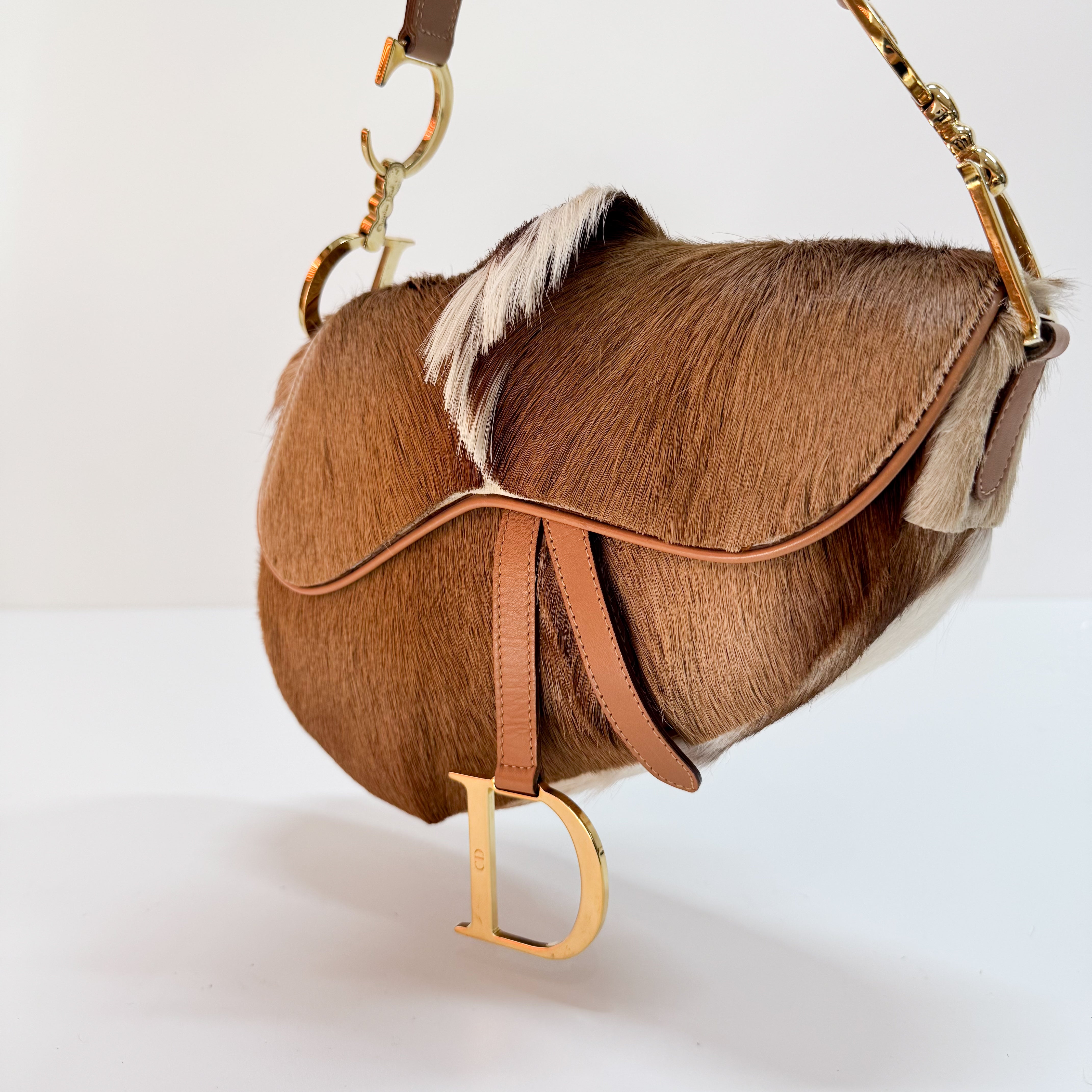 Beige Pony Hair Saddle Bag
