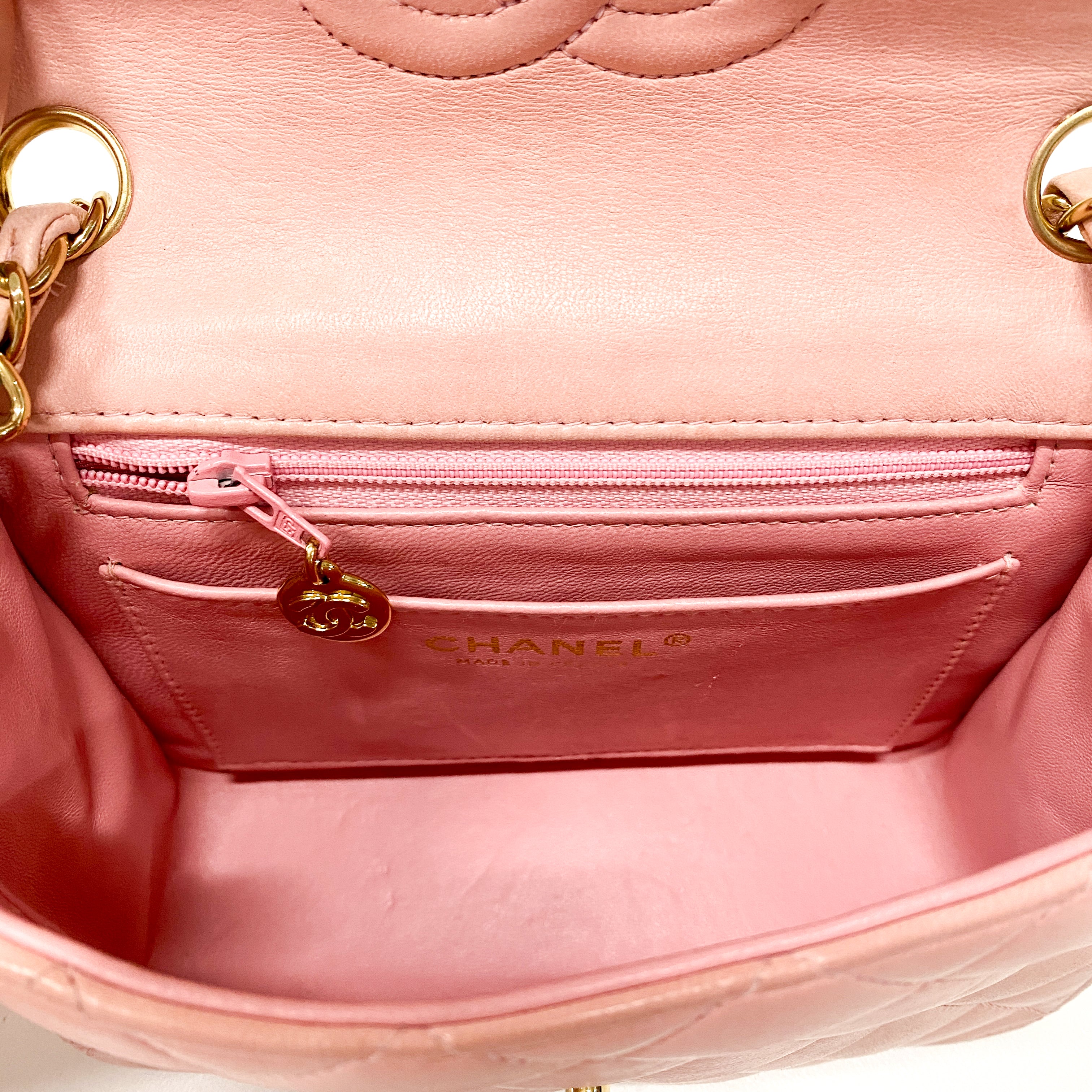 Classic Flap Pink Lambskin Mini Square Matelassé Bag