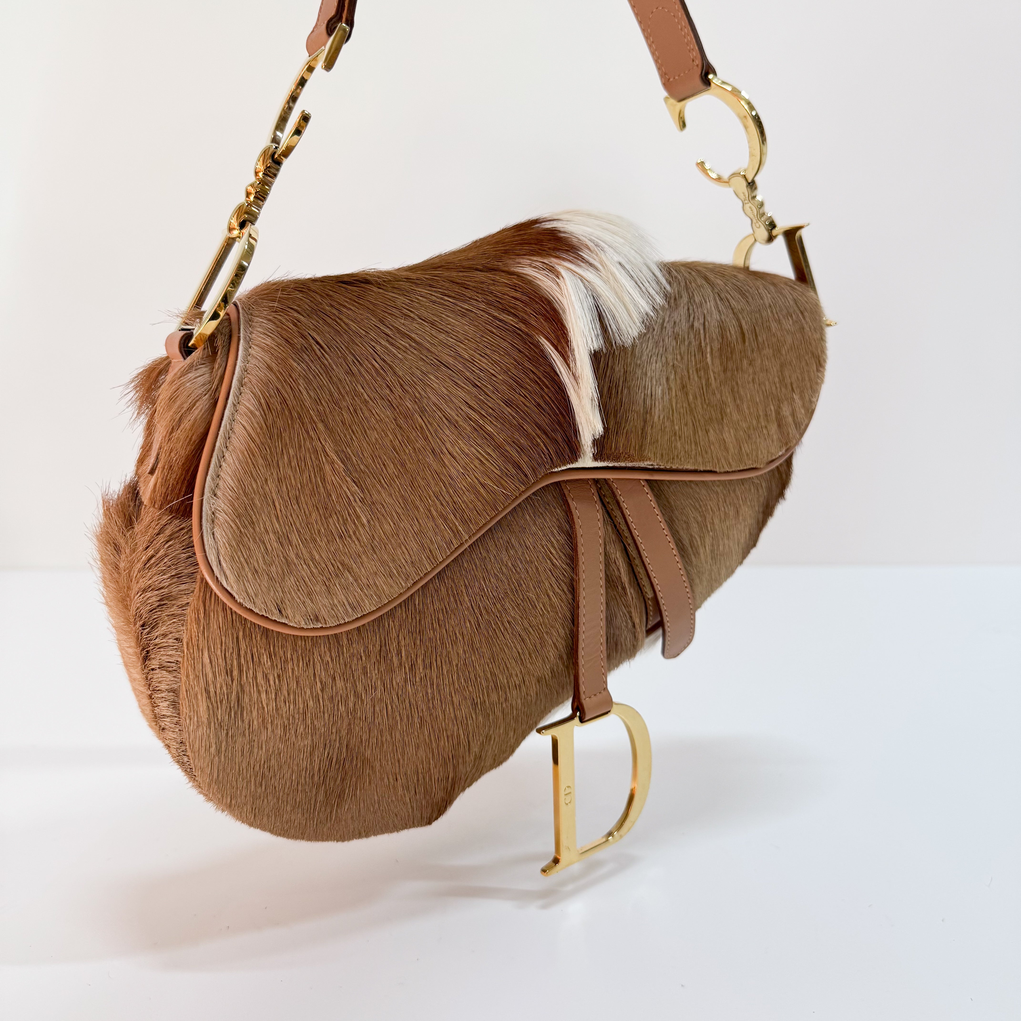 Beige Pony Hair Saddle Bag